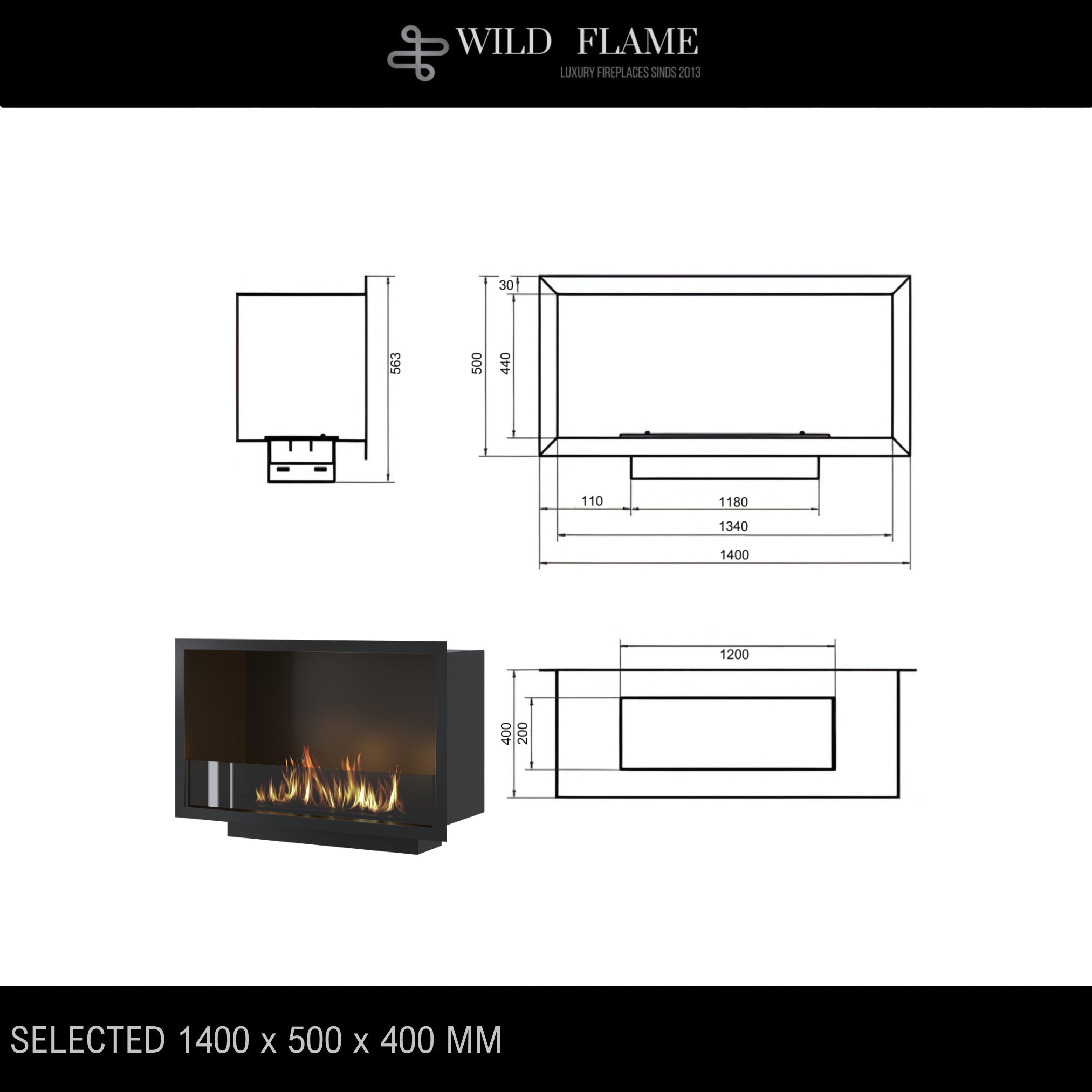 Selected Built-in Fireplace 140 cm