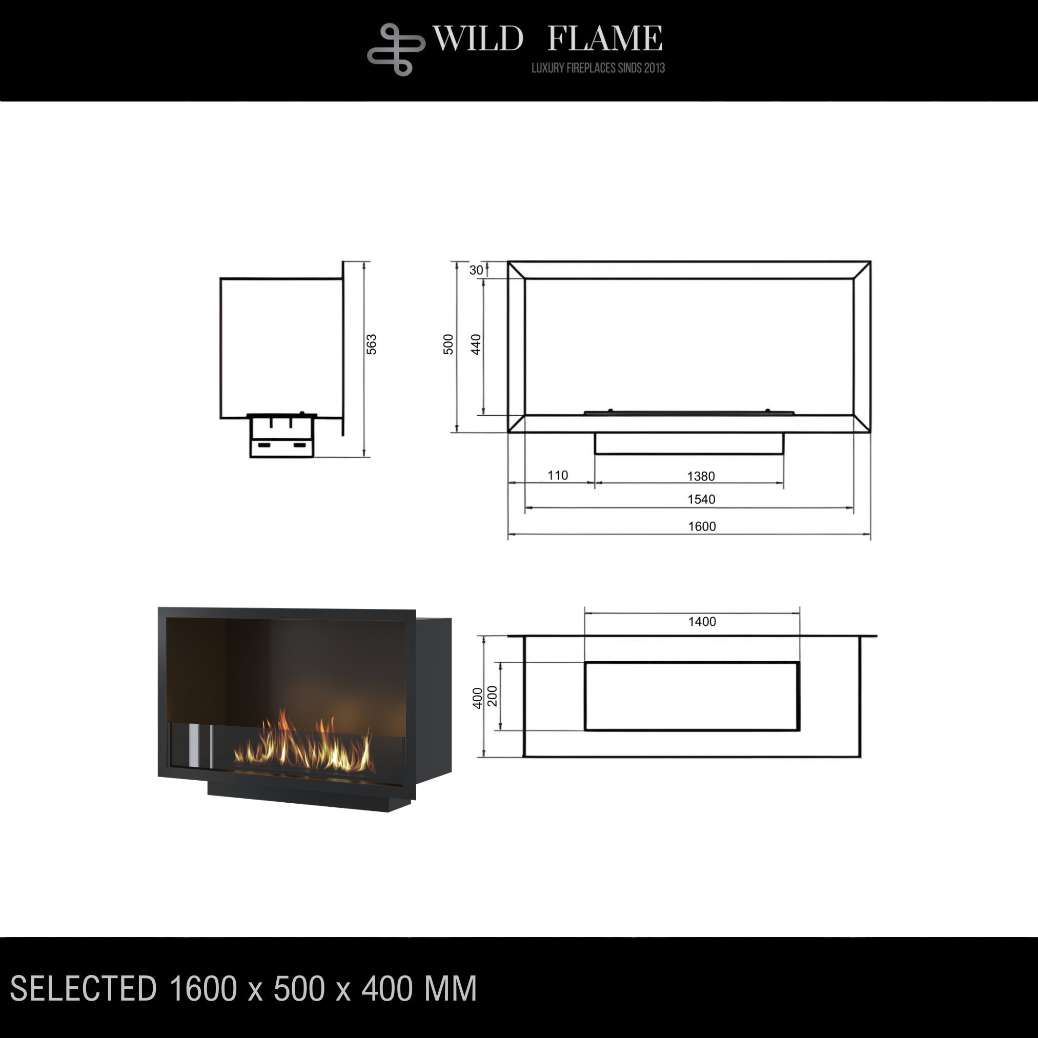 Selected Built-in Fireplace 160 cm