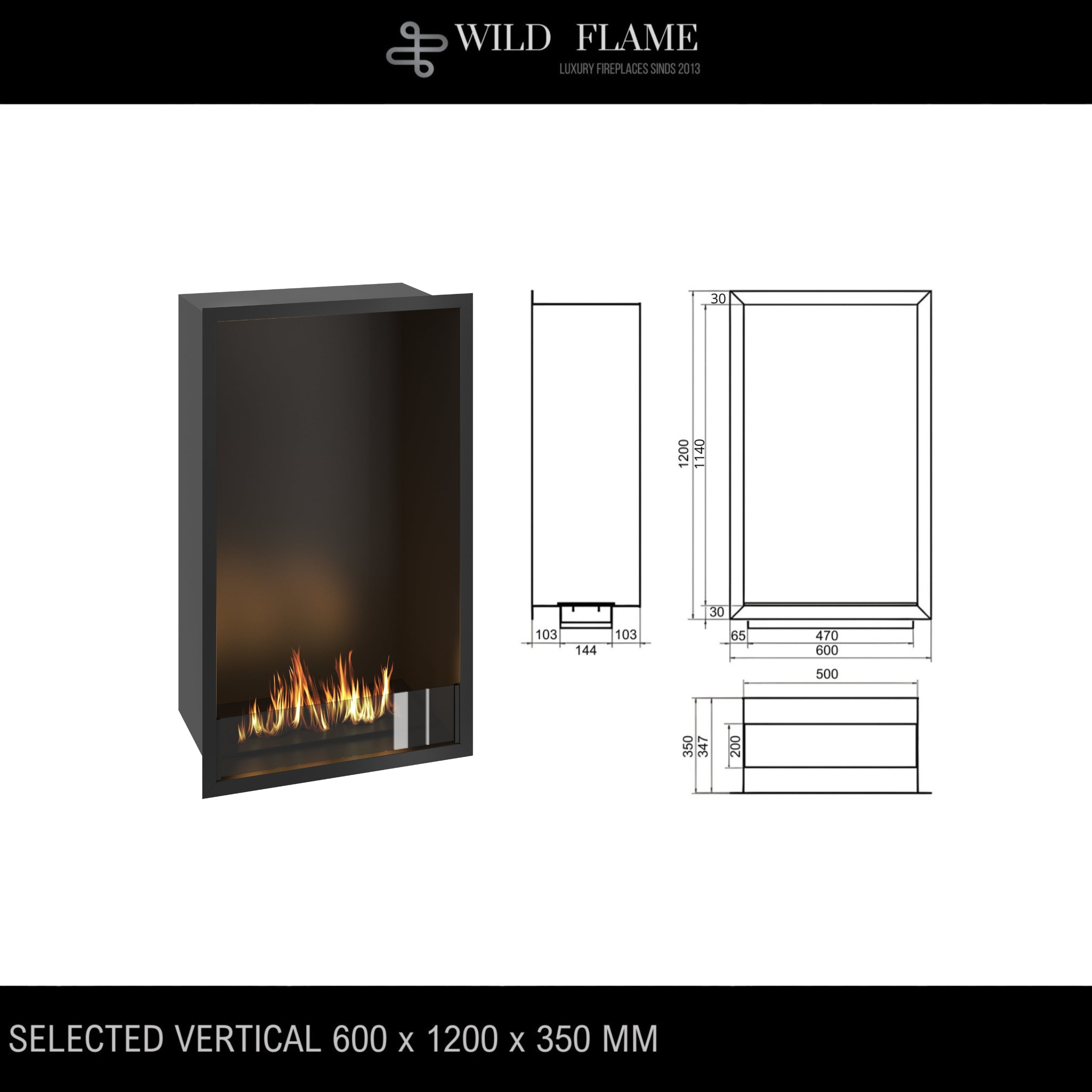 Selected Vertical Fireplace 60 x 120 cm