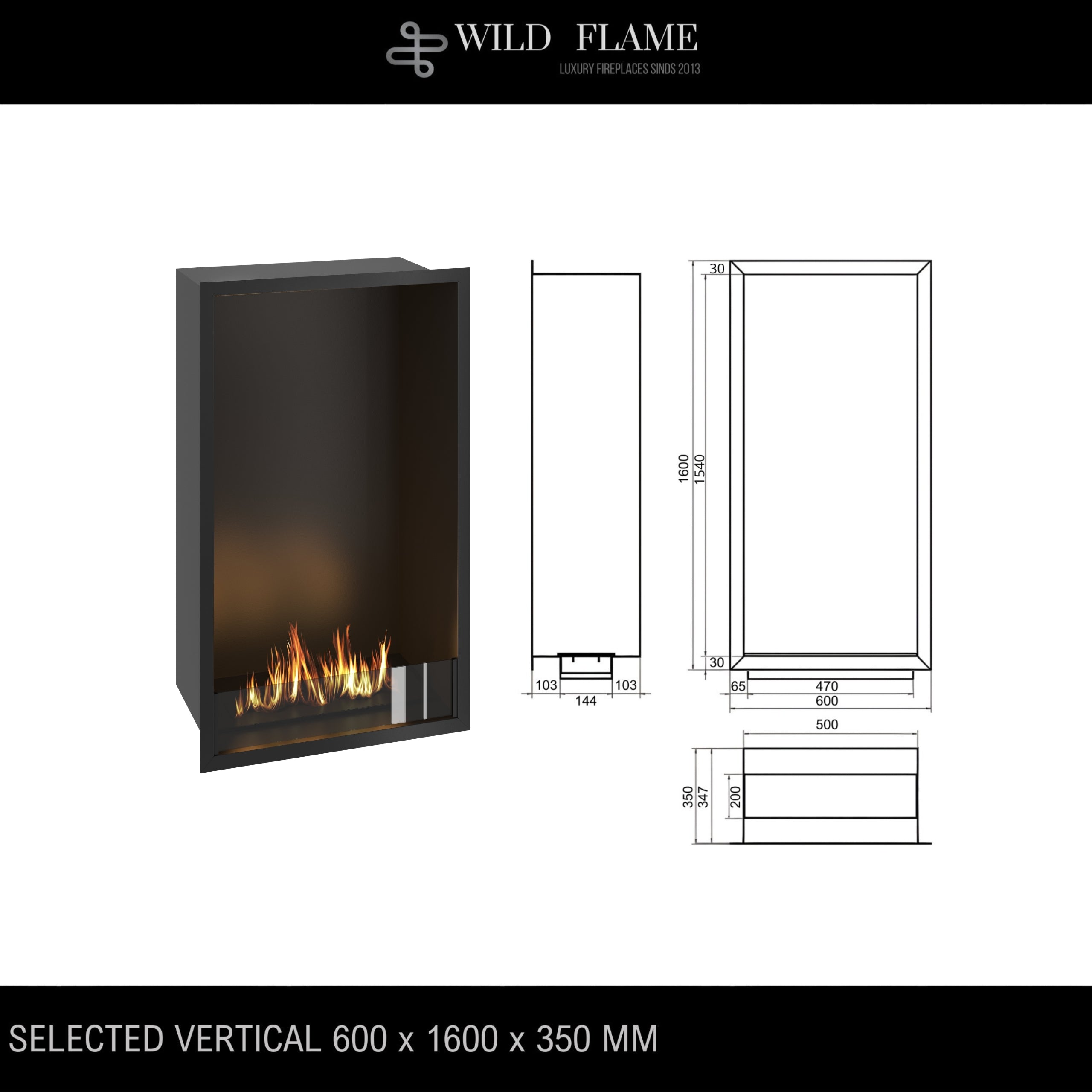 Selected Vertical Fireplace 60 x 160 cm