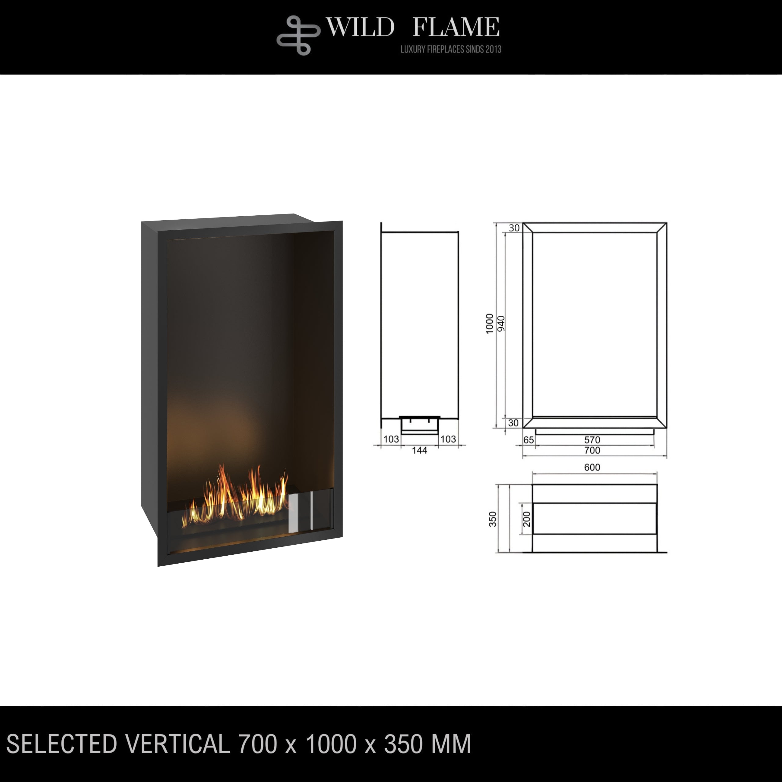 Selected Vertical Fireplace 70 x 100 cm