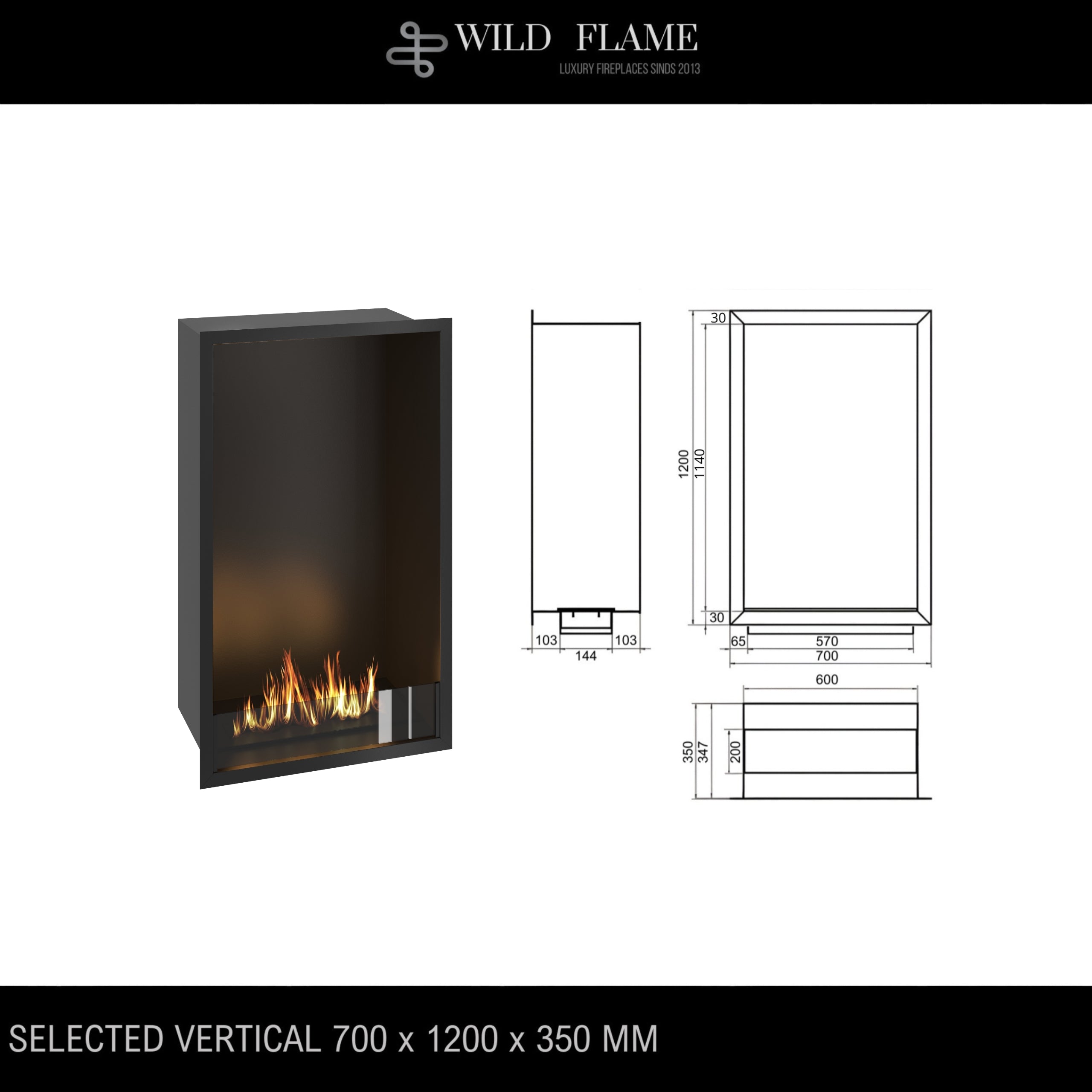 Selected Vertical Fireplace 70 x 120 cm