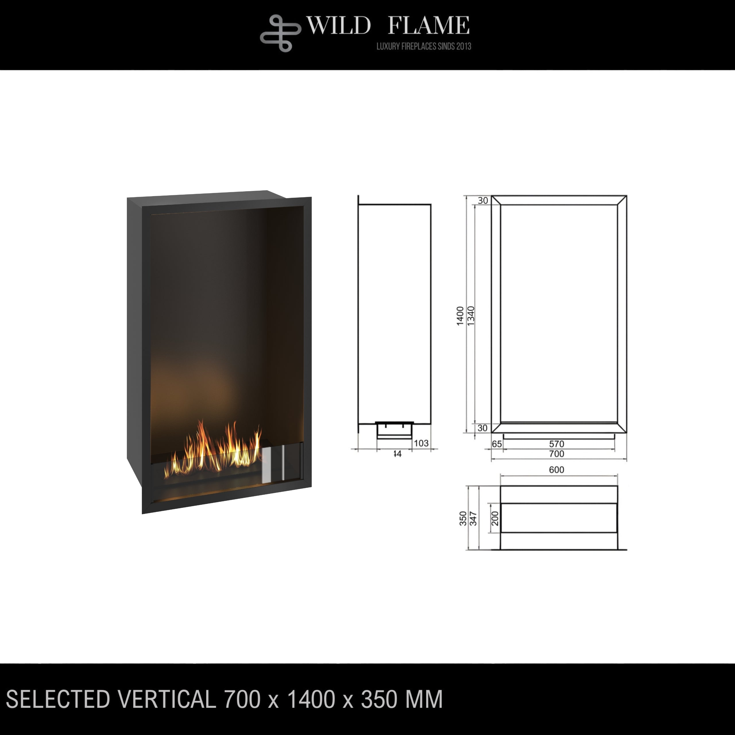 Selected Vertical Fireplace 70 x 140 cm