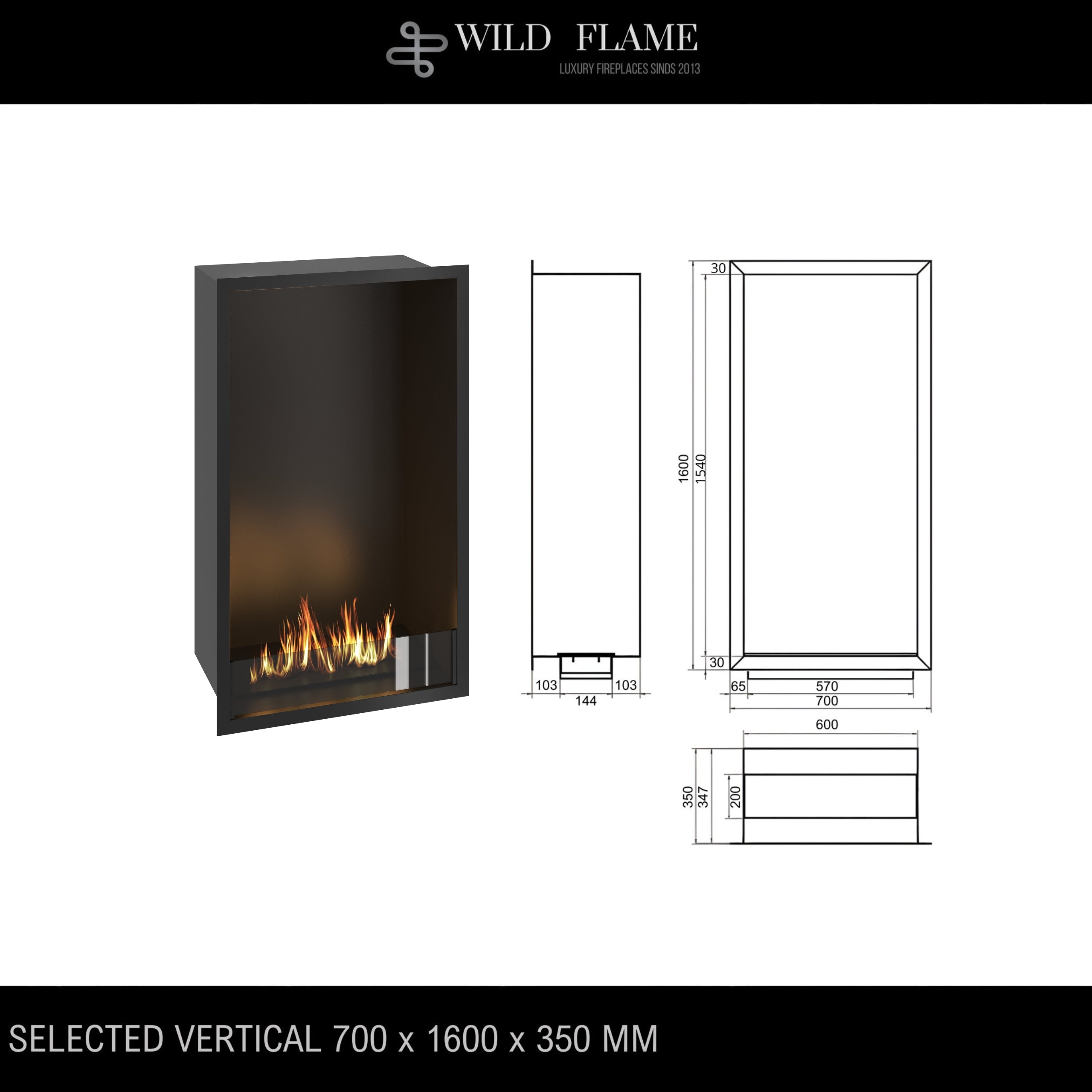 Selected Vertical Fireplace 70 x 160 cm