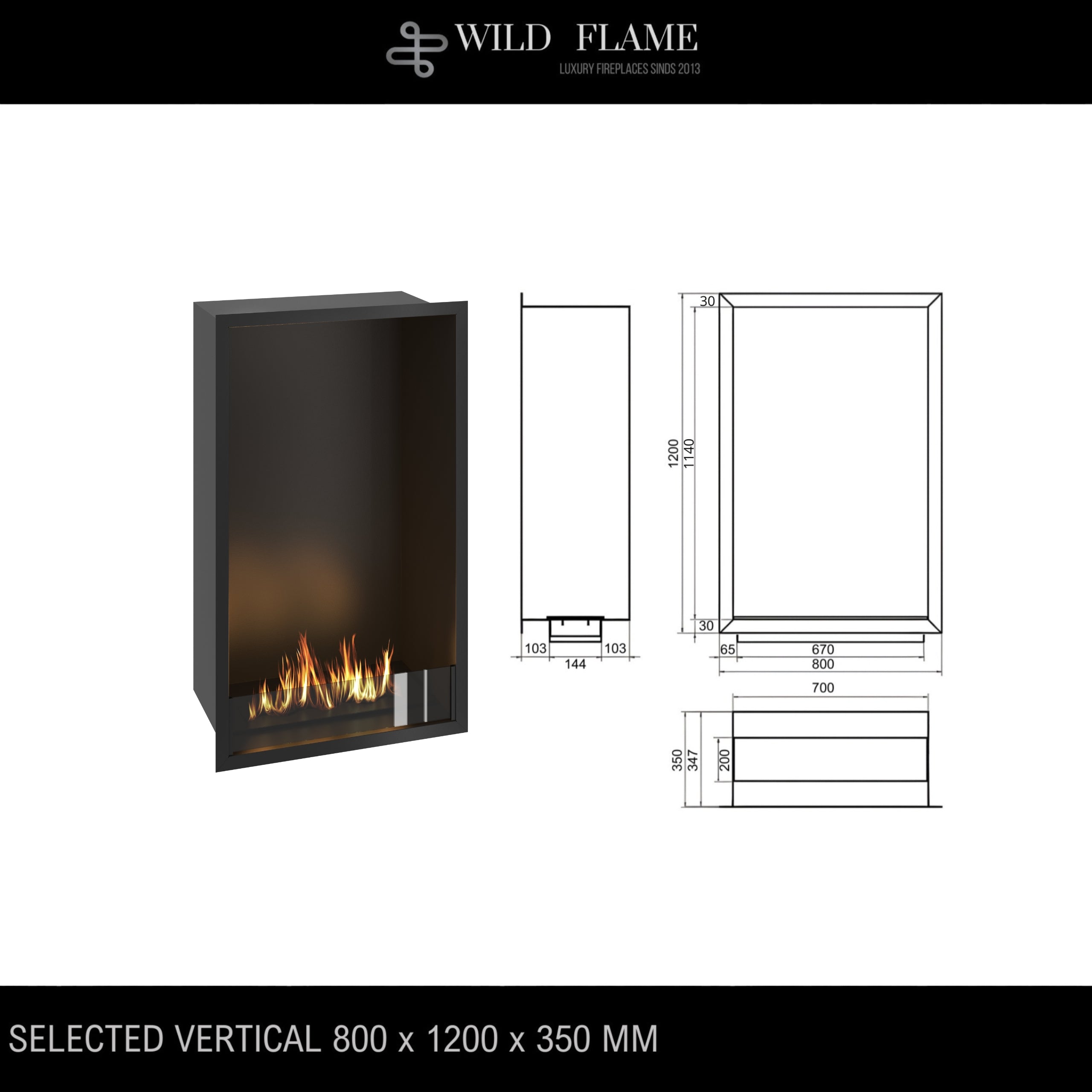 Selected Vertical Fireplace 80 x 120 cm