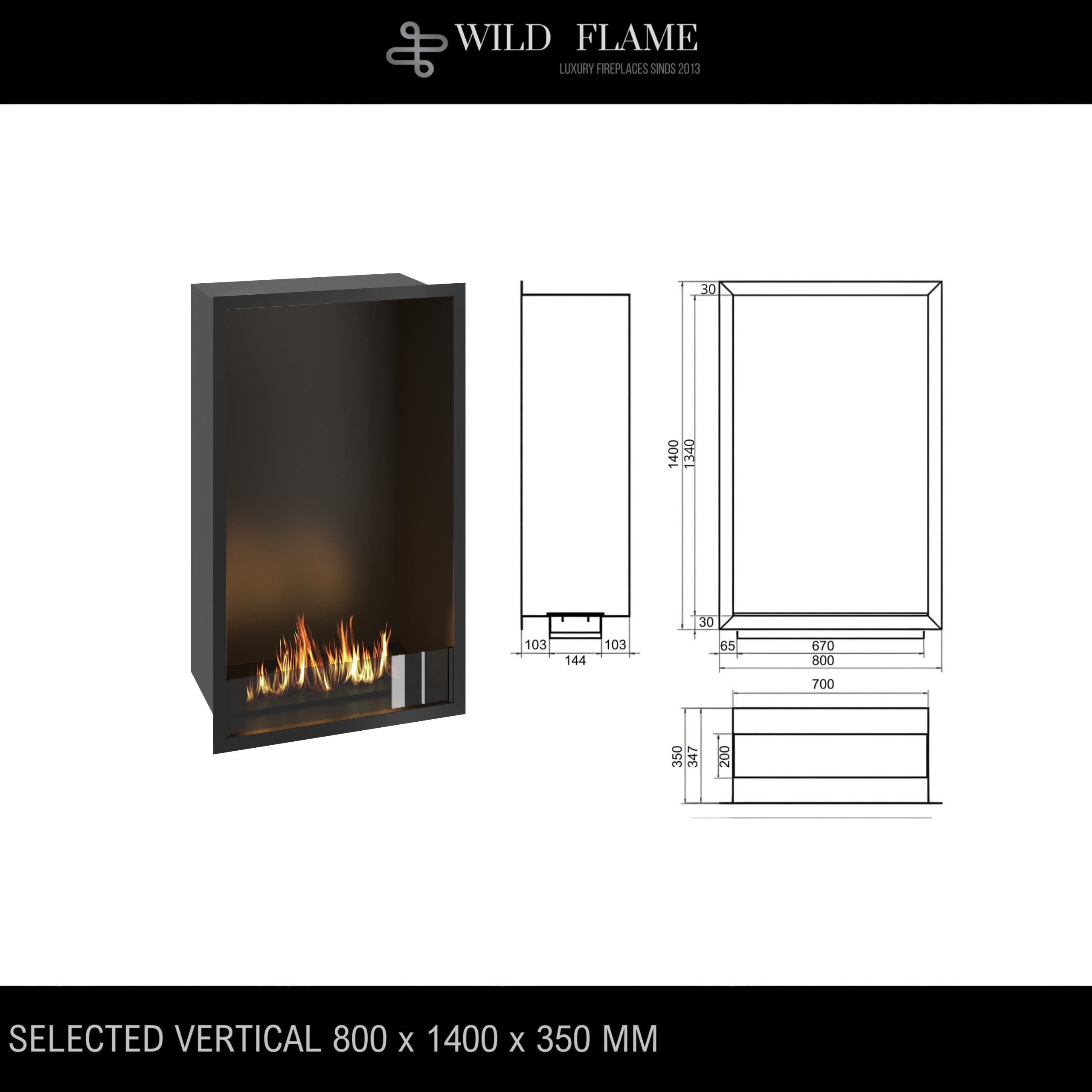 Selected Vertical Fireplace 80 x 140 cm