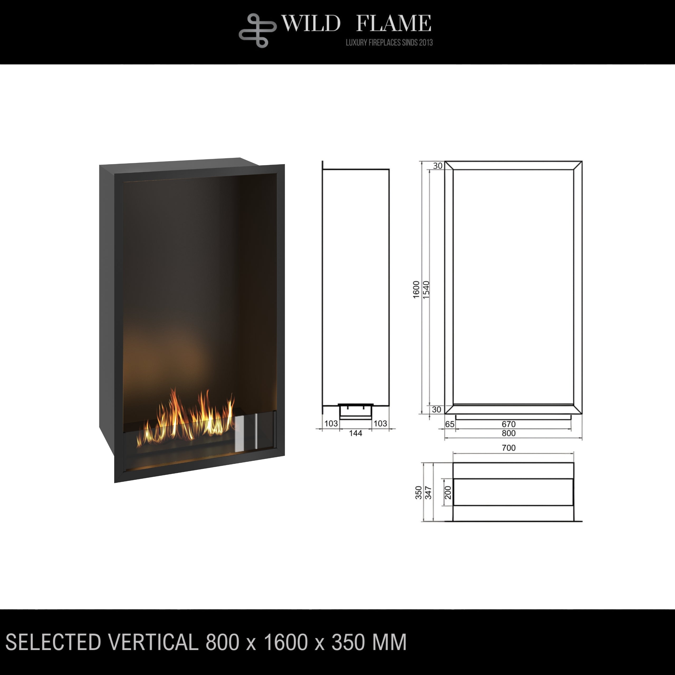 Selected Vertical Fireplace 80 x 160 cm