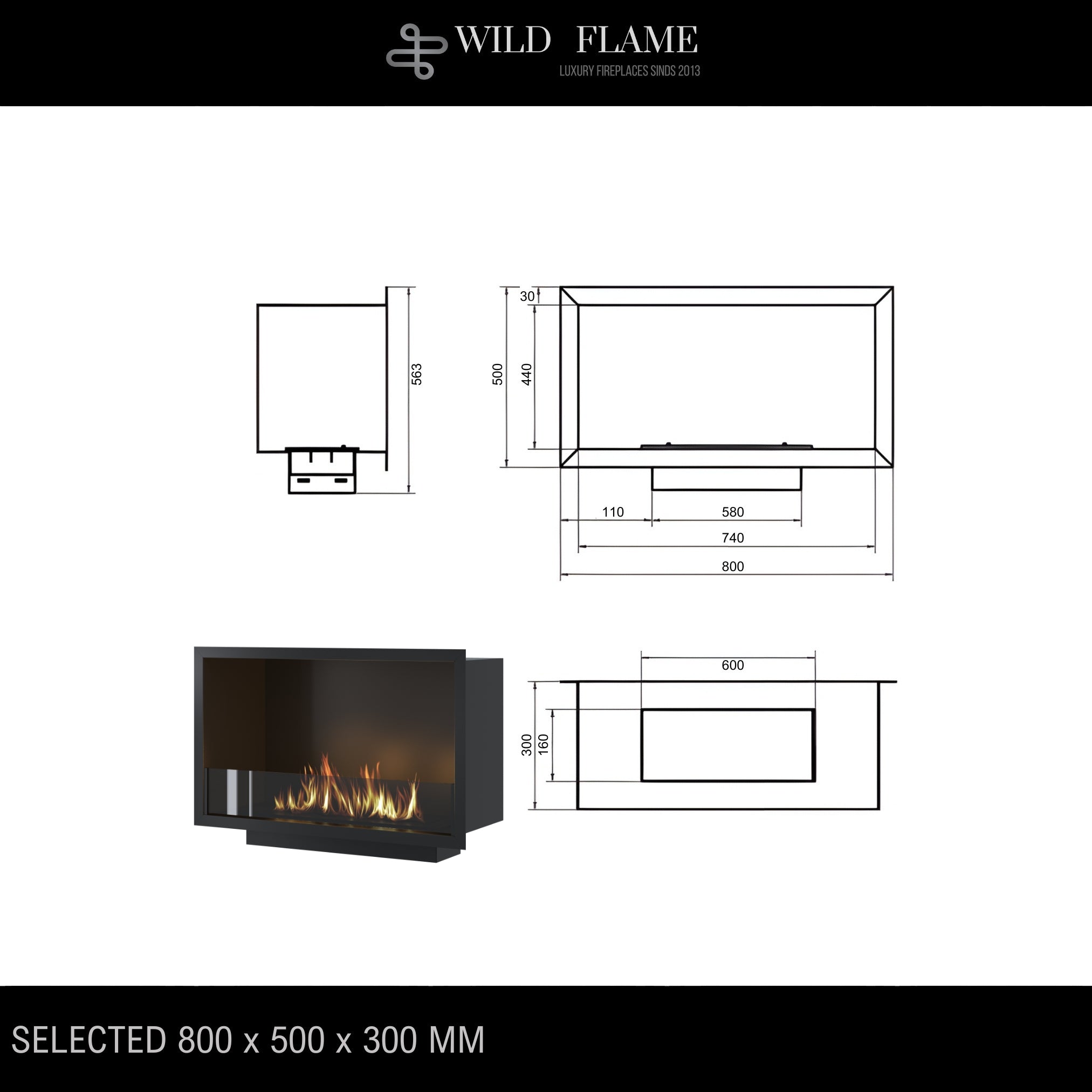 Selected Built-in Fireplace 80 cm