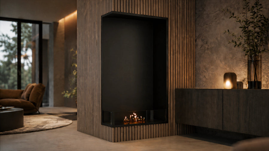 Base vertical built-in corner fireplaces