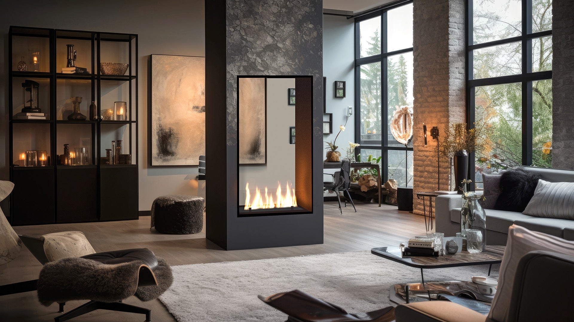 Vertical Slim See-through Fireplace H140 CM