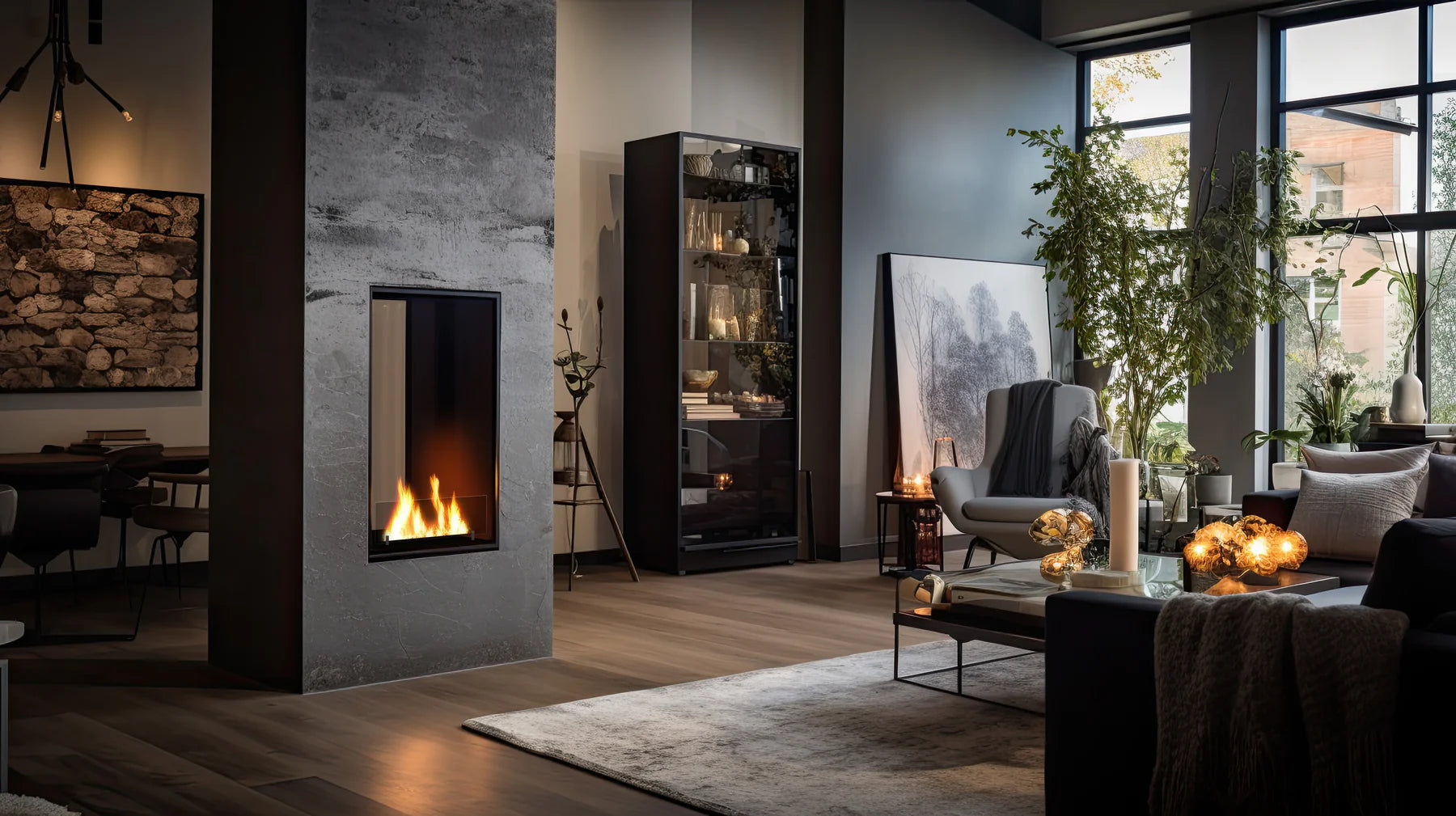 Vertical Slim See-through Fireplace H100 CM