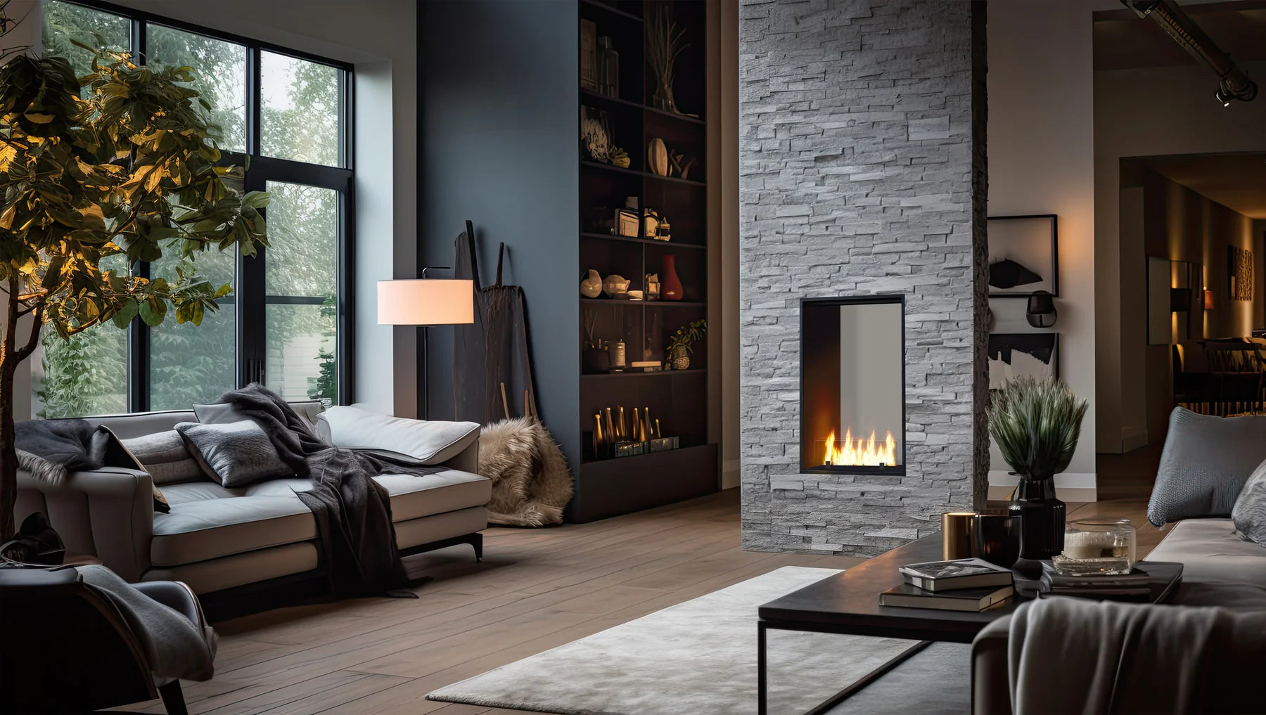 Vertical Slim See-through Fireplace H100 CM