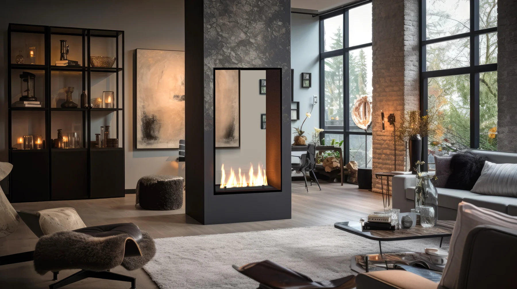 Vertical Slim See-through Fireplace H160 CM