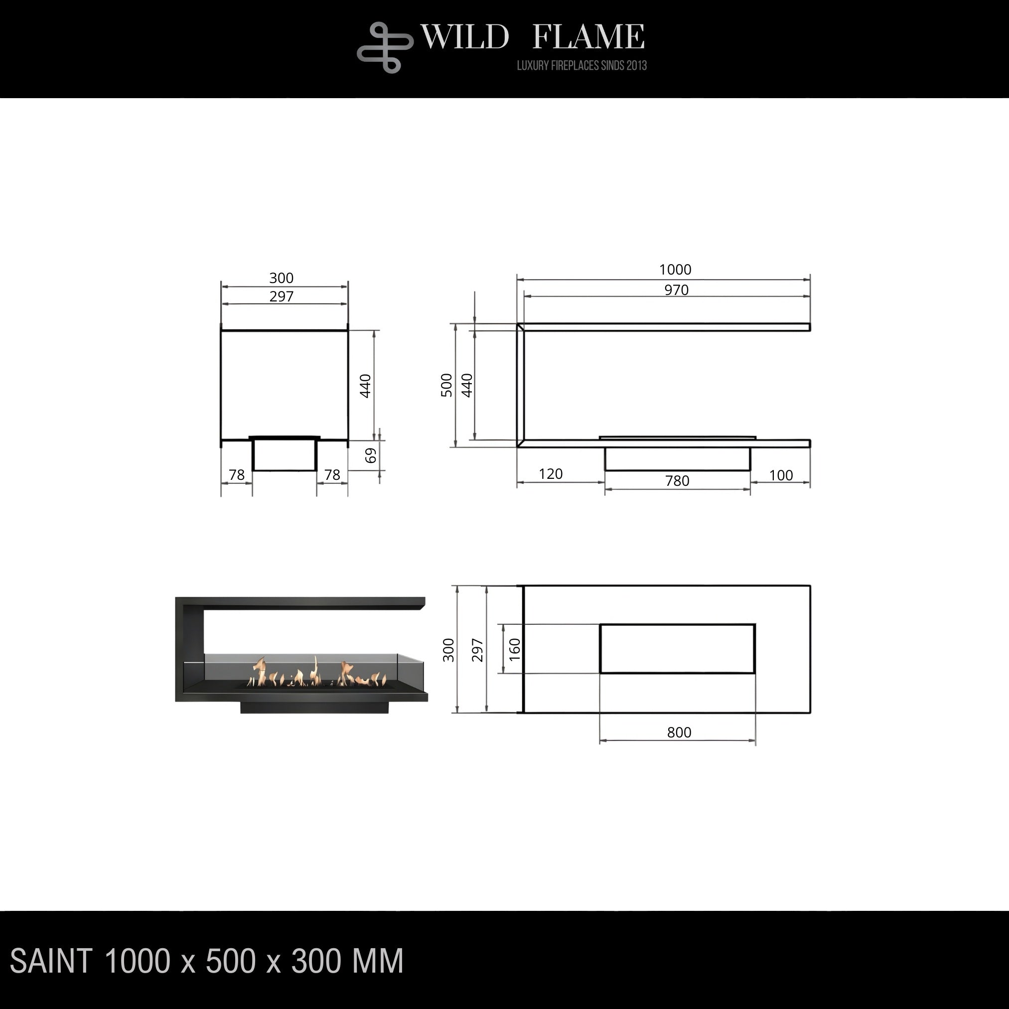 Saint U Shape Three-sided Built-in Fireplace 100 cm