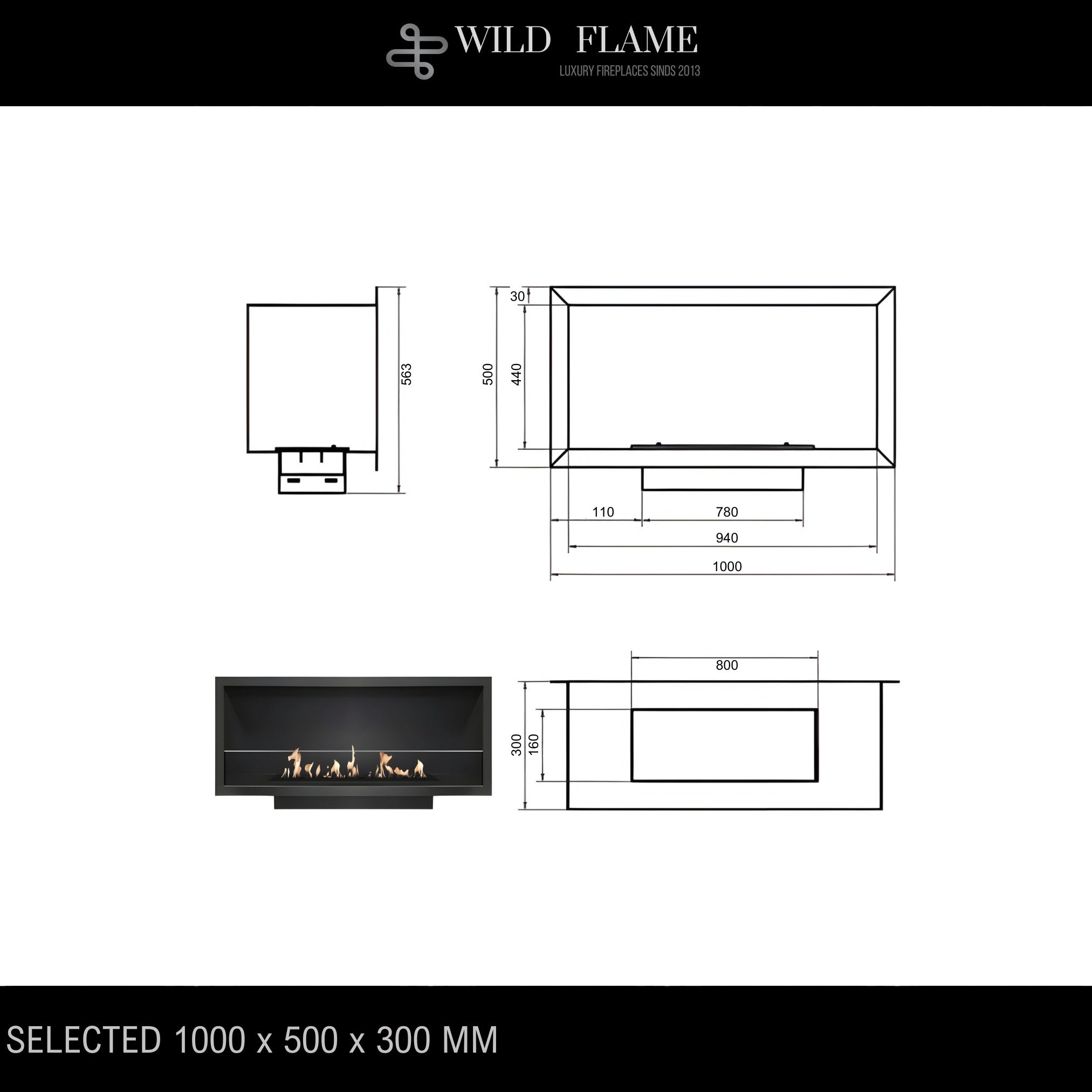 Selected Built-in Fireplace 100 cm