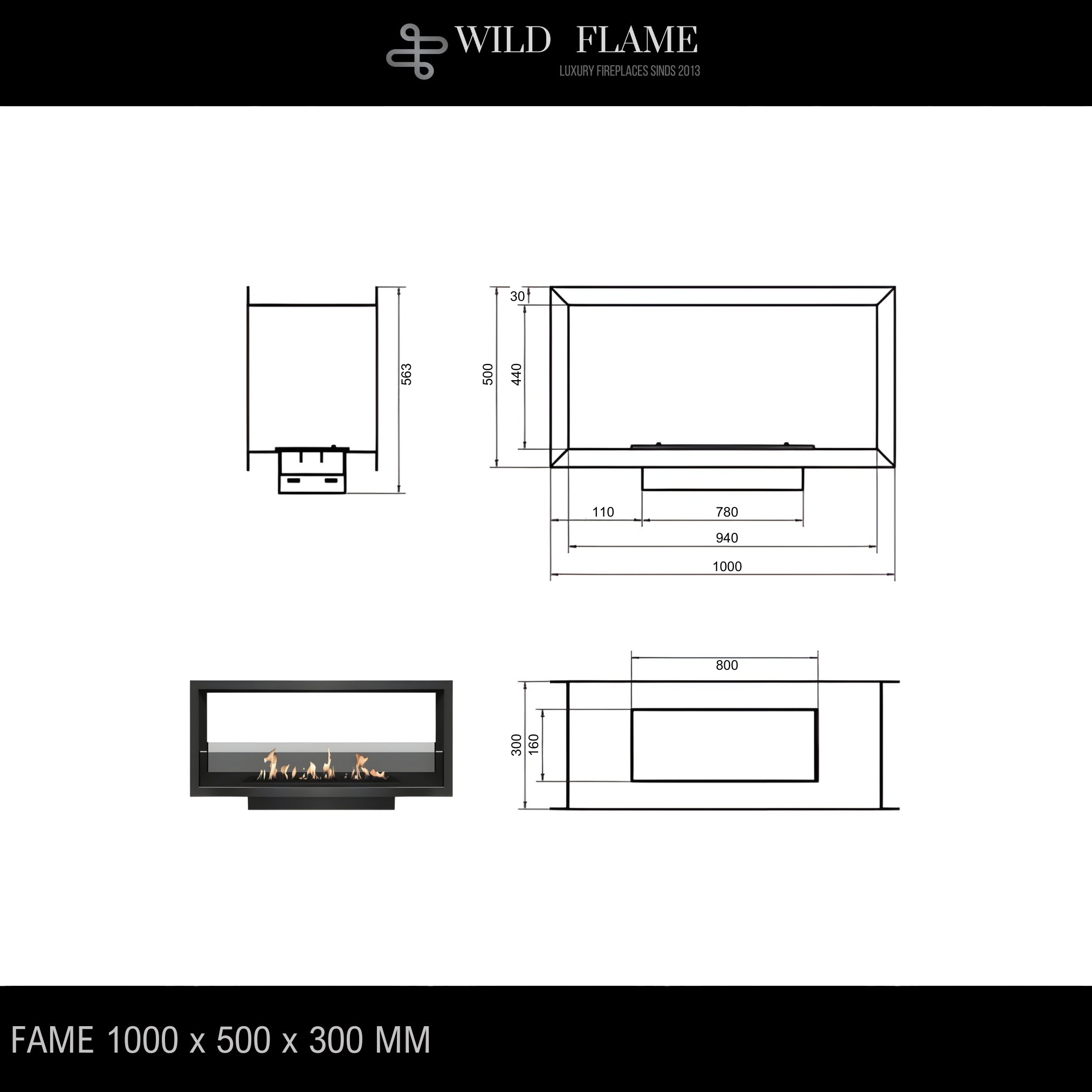 Fame See-Through Fireplace 100 cm