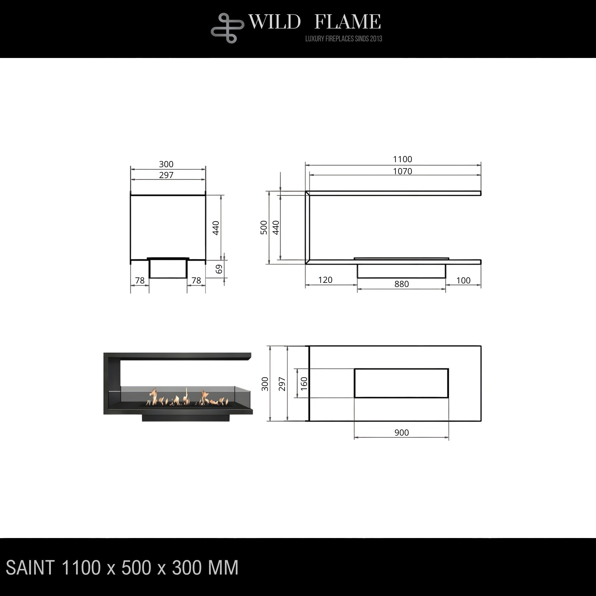 Saint U Shape Three-sided Built-in Fireplace 110 cm