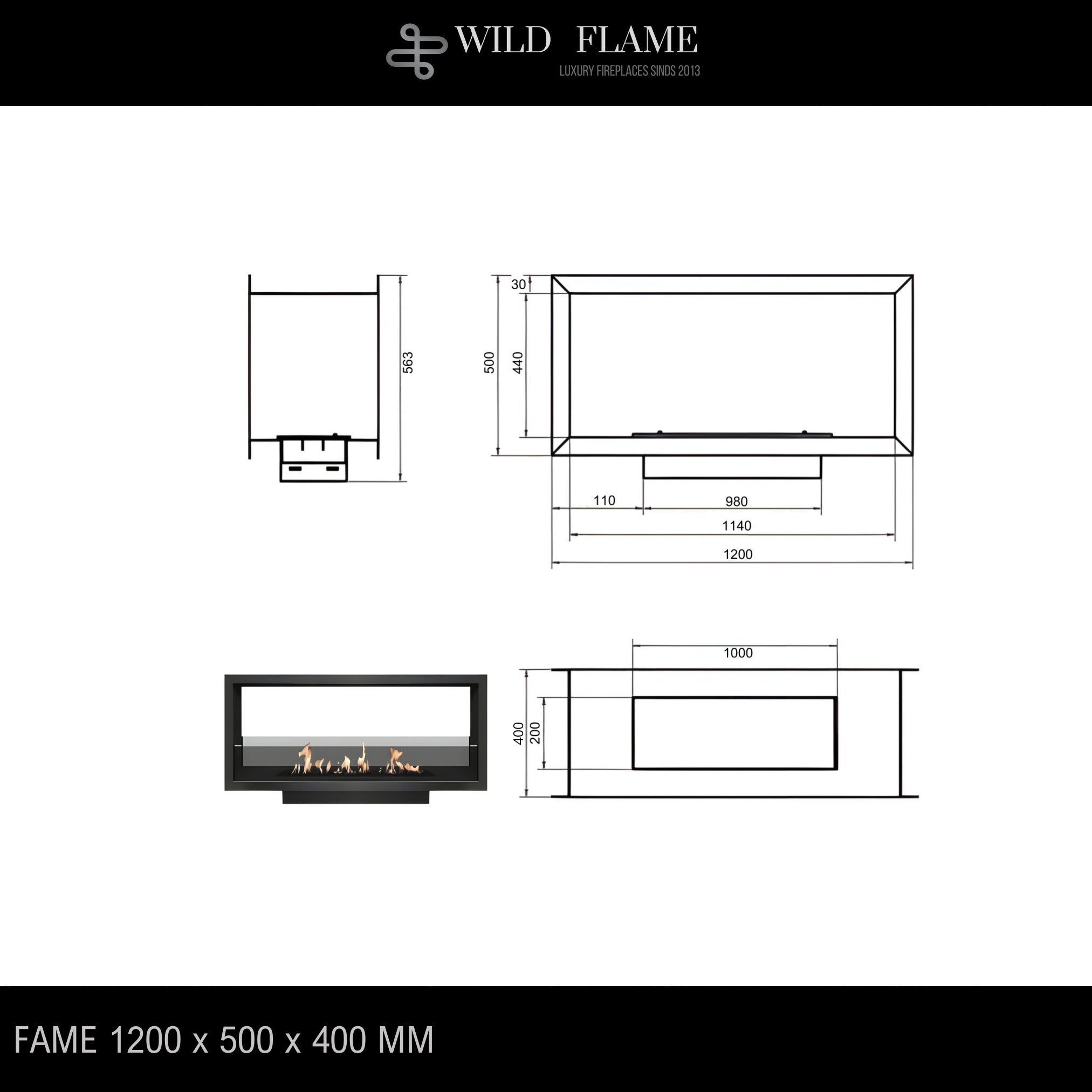 Fame See-Through Fireplace 120 cm