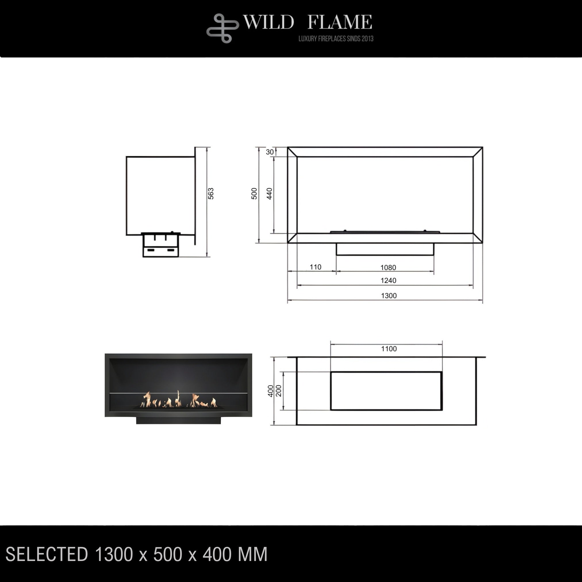 Selected Built-in Fireplace 130 cm