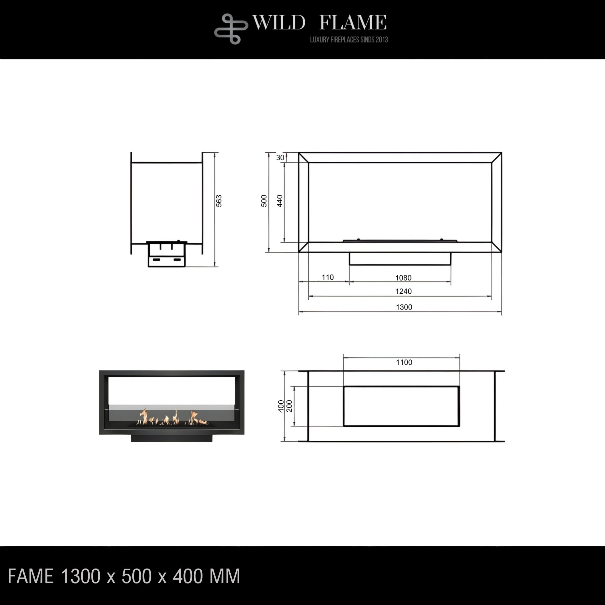 Fame See-Through Fireplace 130 cm