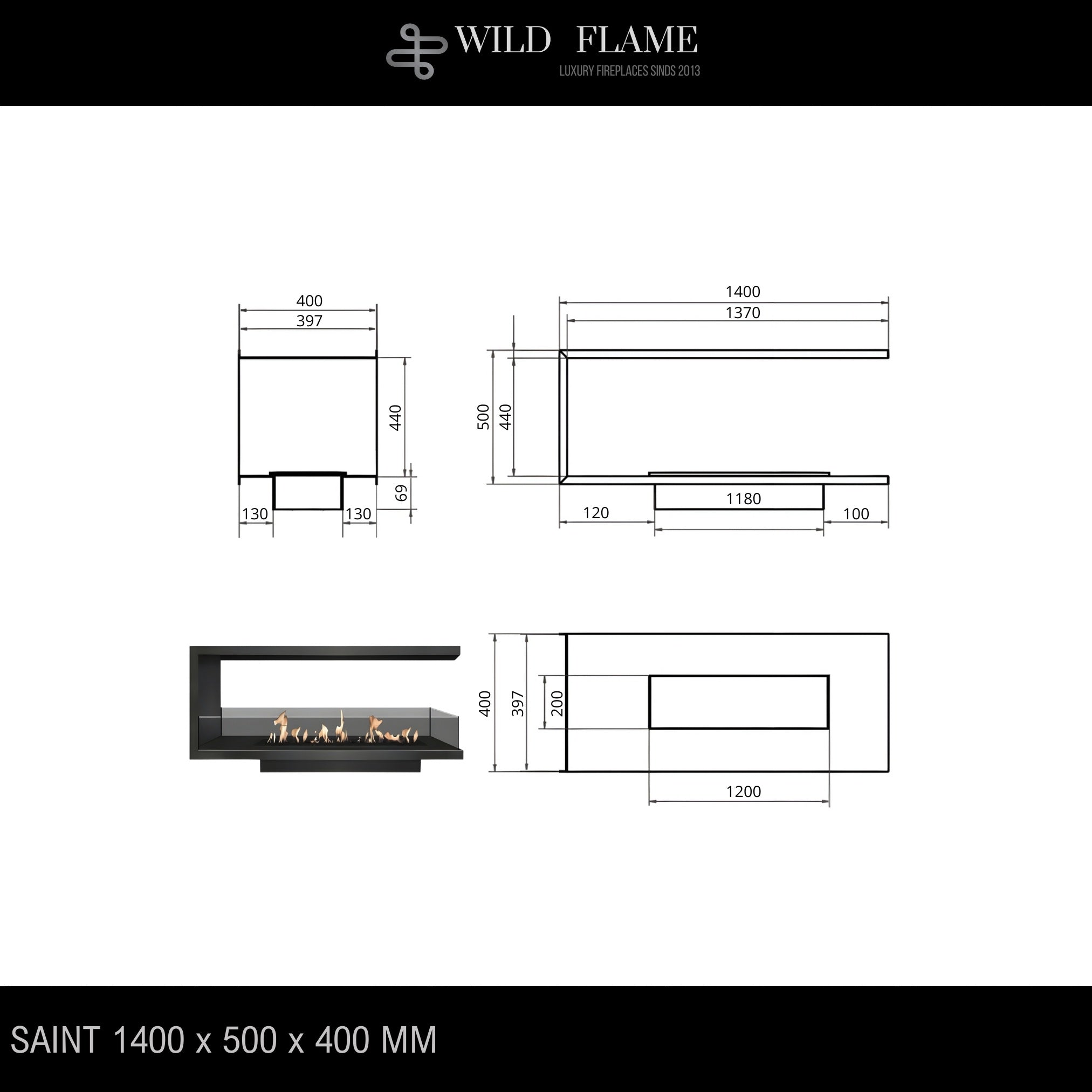 Saint U Shape Three-sided Built-in Fireplace 140 cm