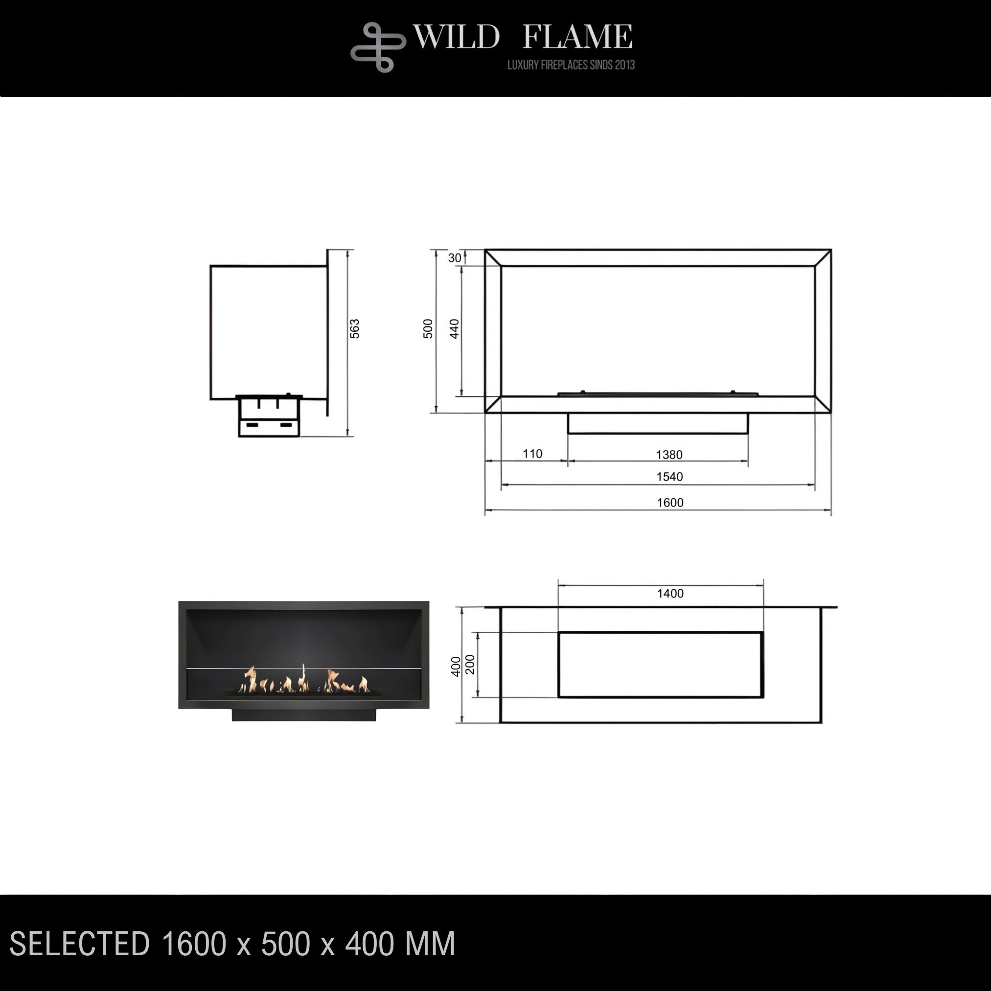 Selected Built-in Fireplace 160 cm