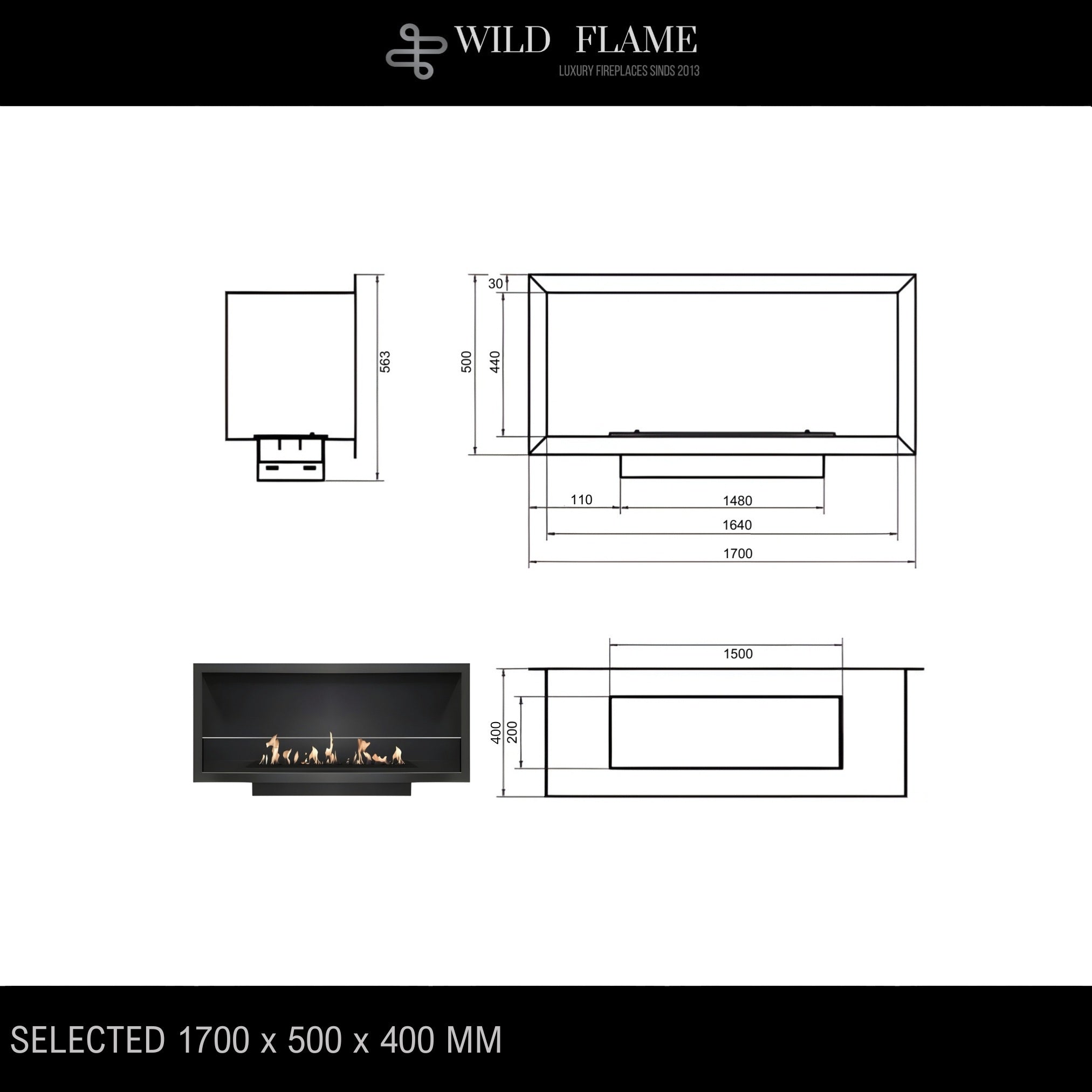 Selected Built-in Fireplace 170 cm