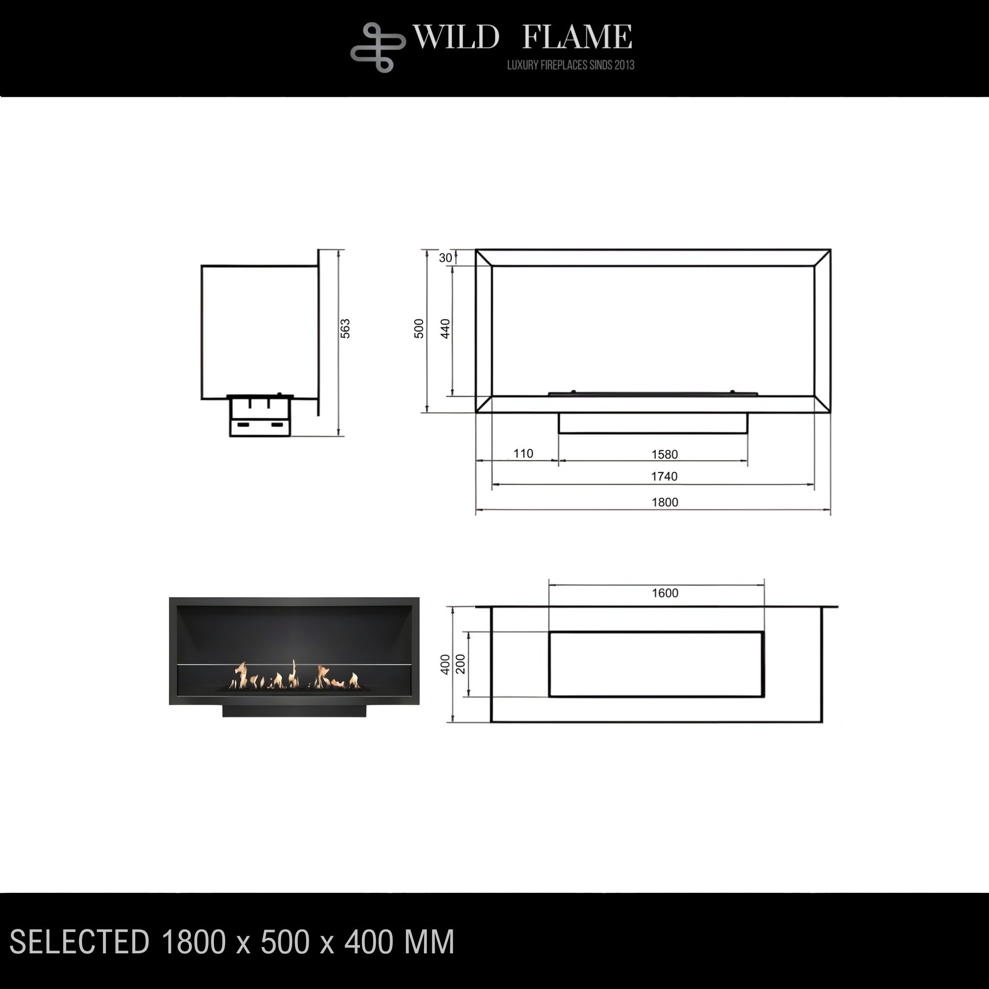 Selected Built-in Fireplace 180 cm