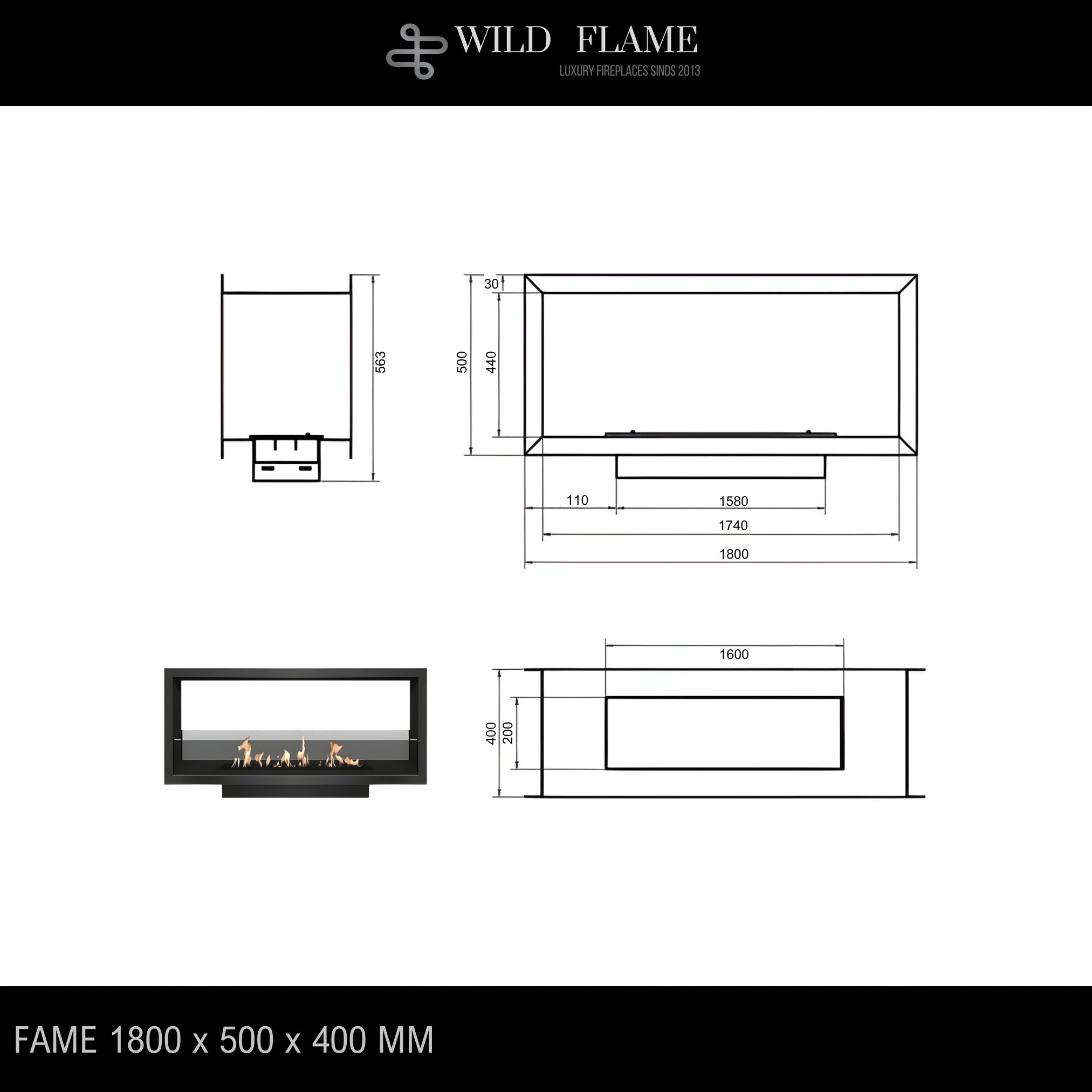 Fame See-Through Fireplace 180 cm