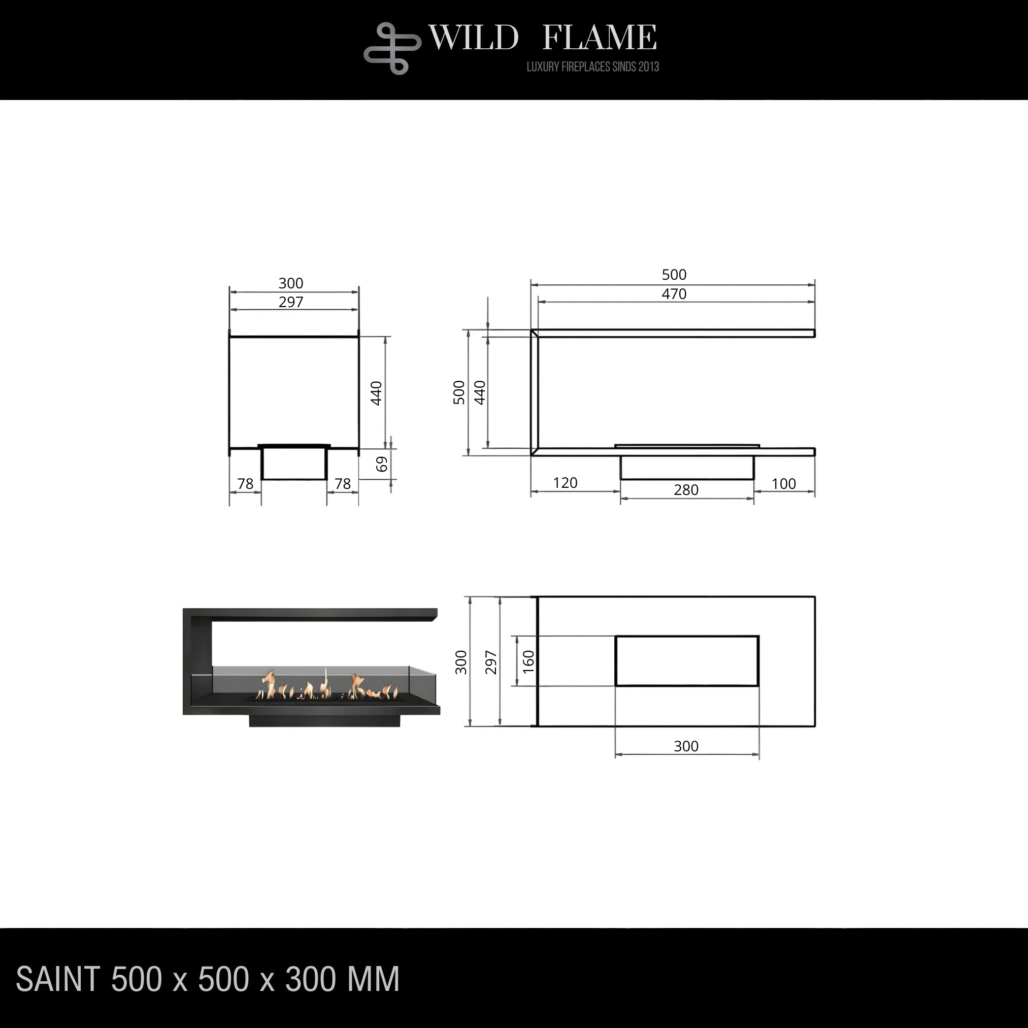 Saint U Shape Three-sided Built-in Fireplace 50 cm