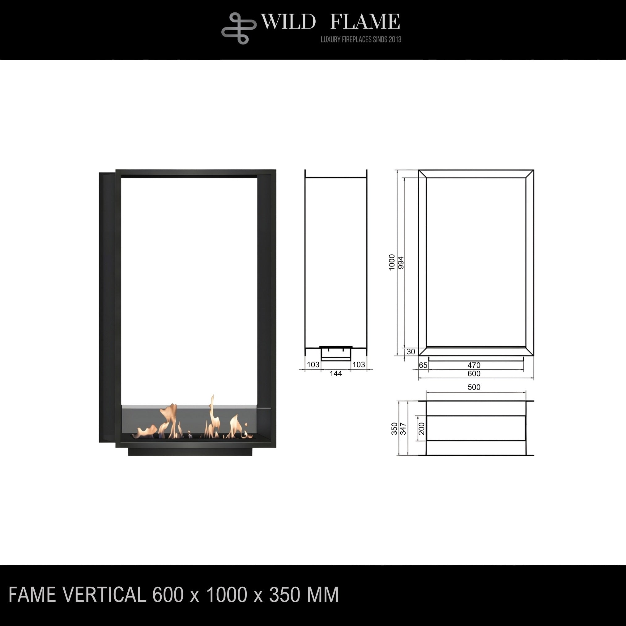 Fame Vertical See-Through Fireplace 60 x 100 cm