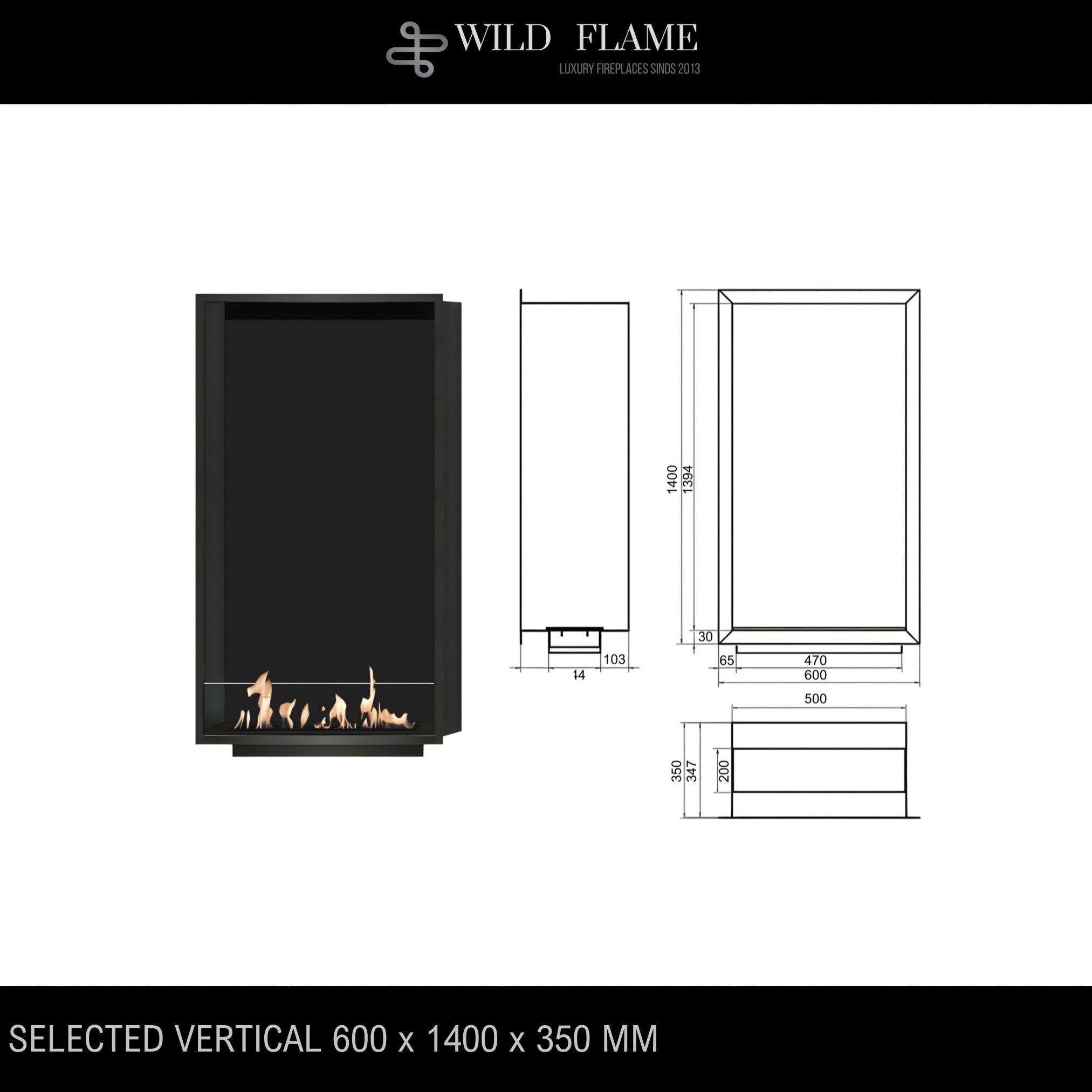 Selected Vertical Fireplace 60 x 140 cm