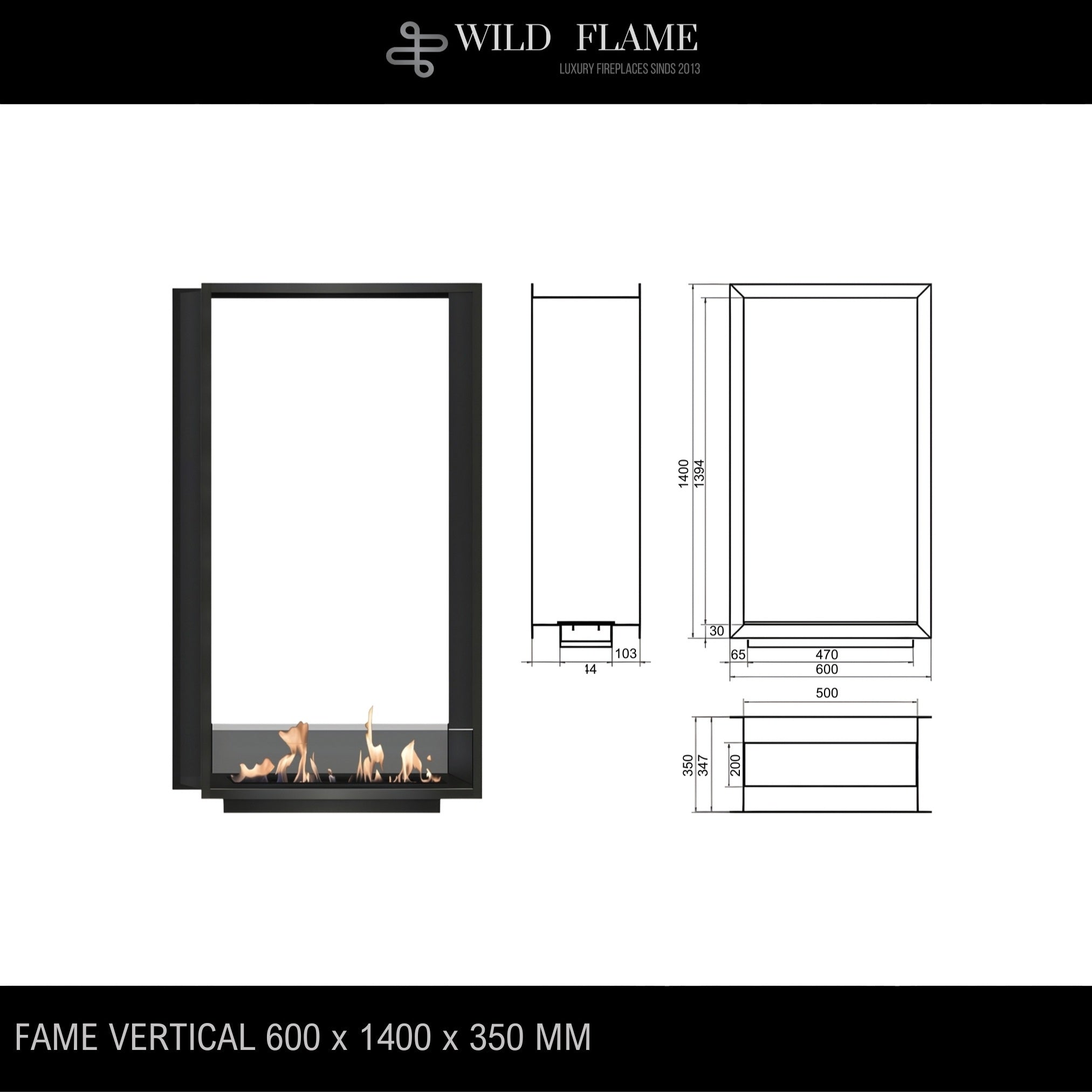 Fame Vertical See-Through Fireplace 60 x 140 cm