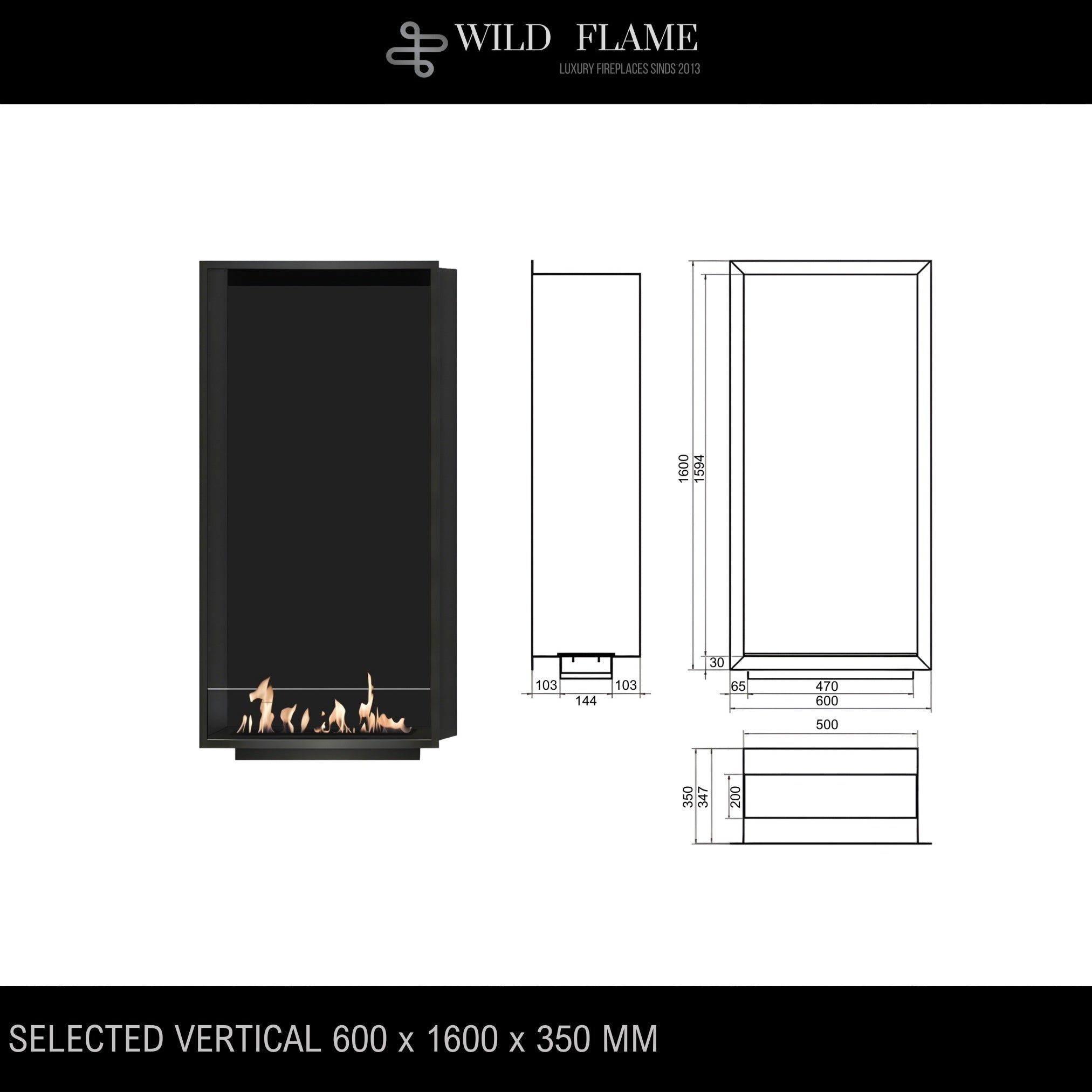 Selected Vertical Fireplace 60 x 160 cm