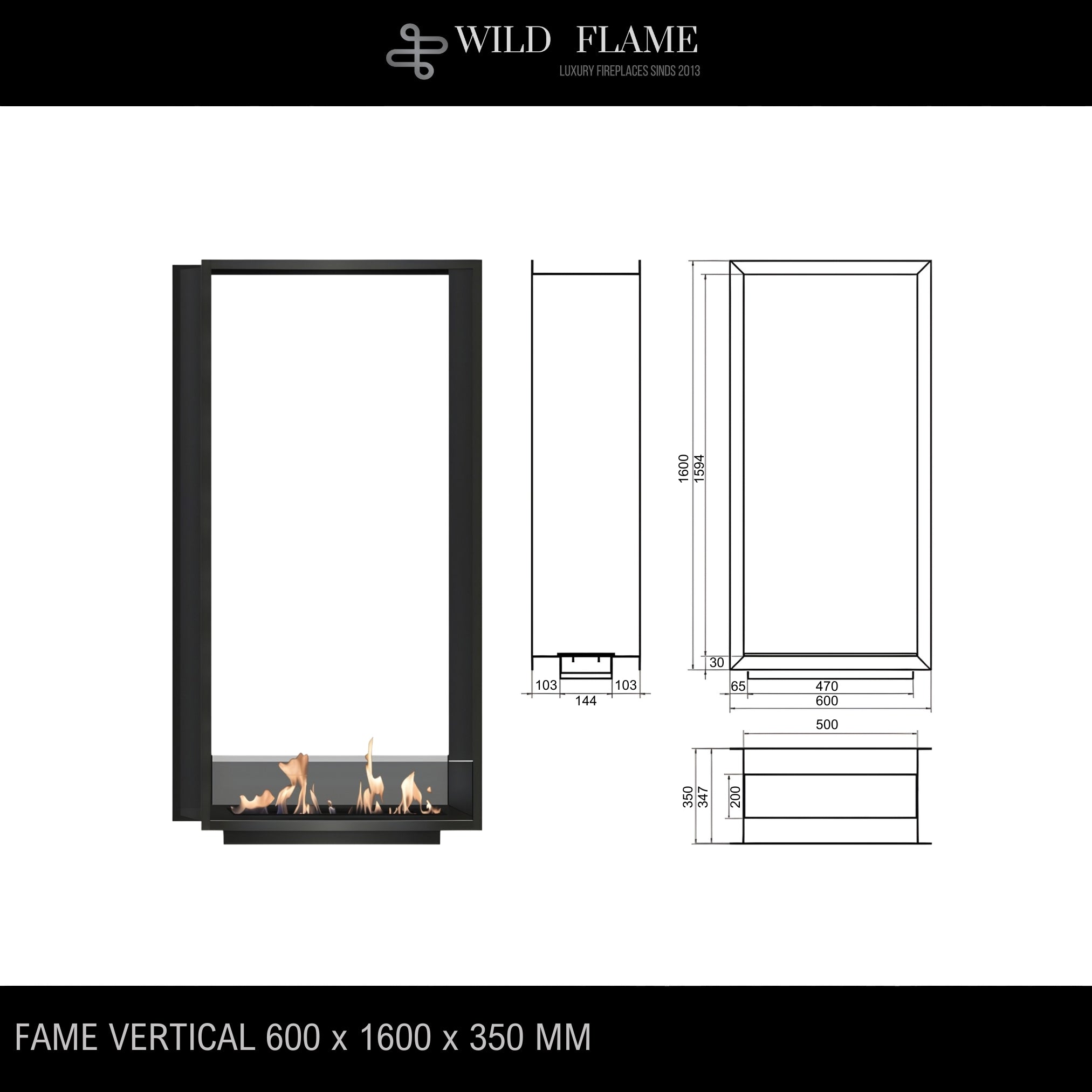 Fame Vertical See-Through Fireplace 60 x 160 cm