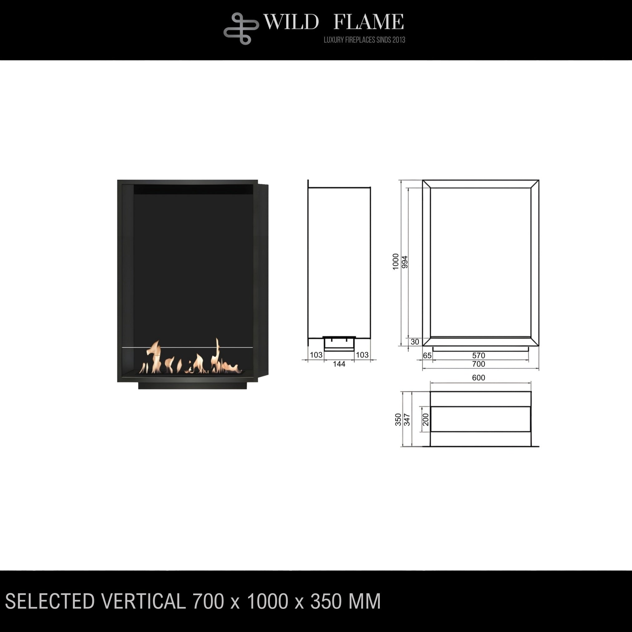 Selected Vertical Fireplace 70 x 100 cm