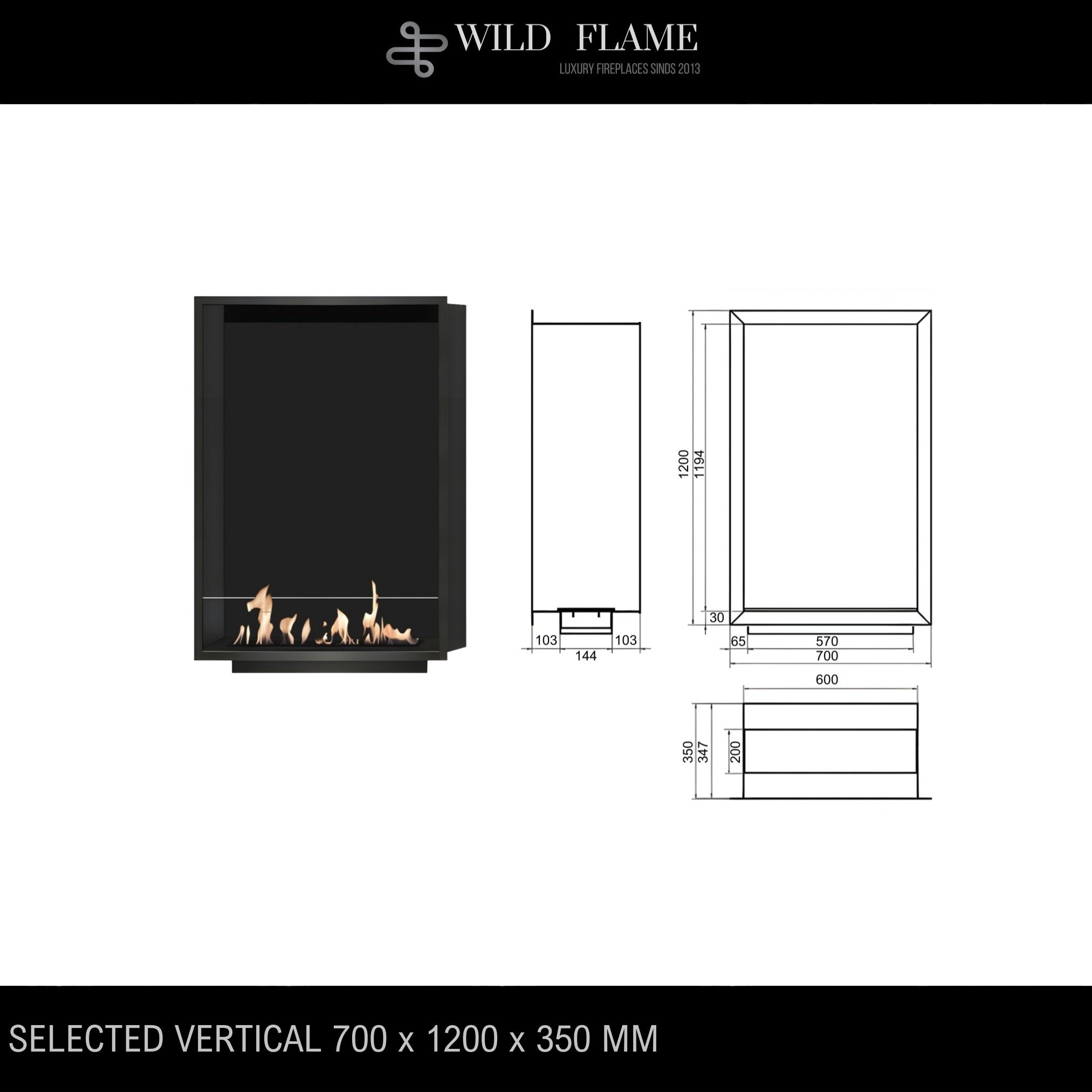 Selected Vertical Fireplace 70 x 120 cm