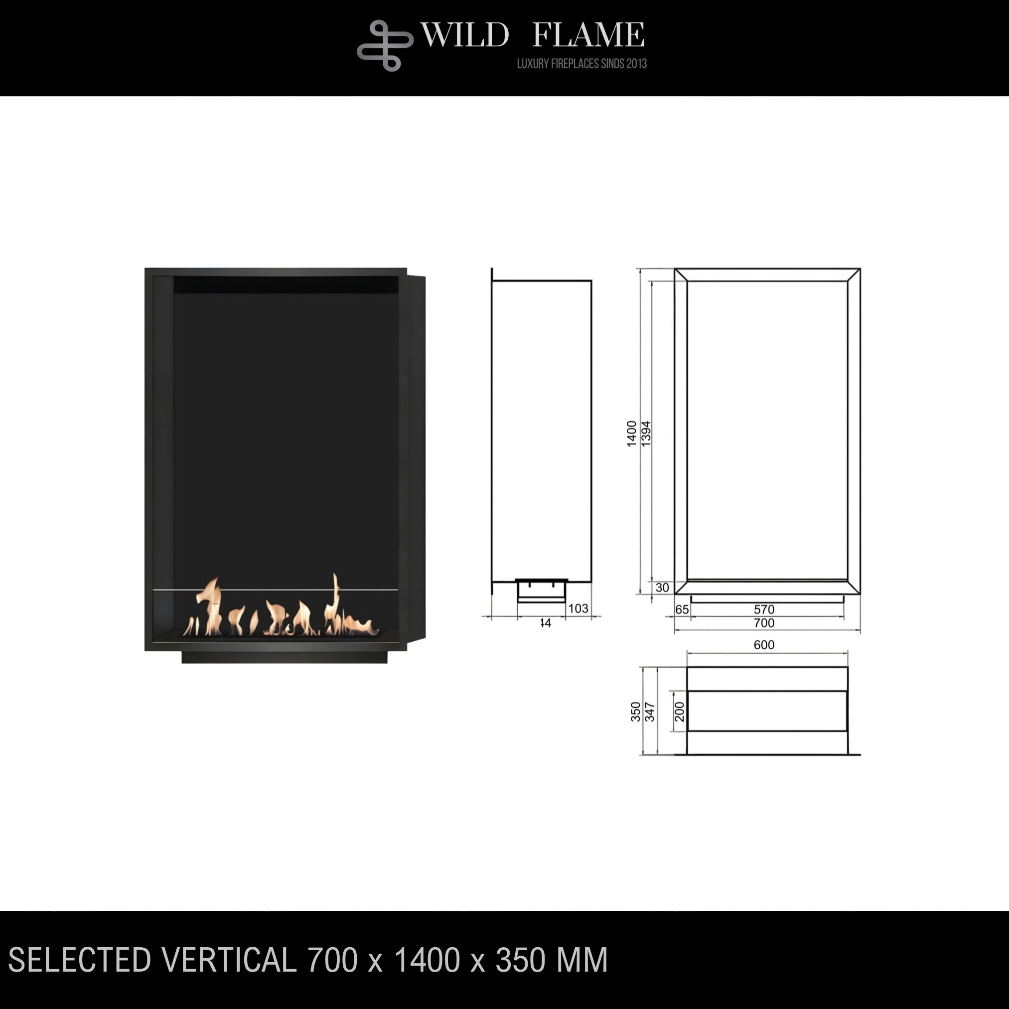 Selected Vertical Fireplace 70 x 140 cm