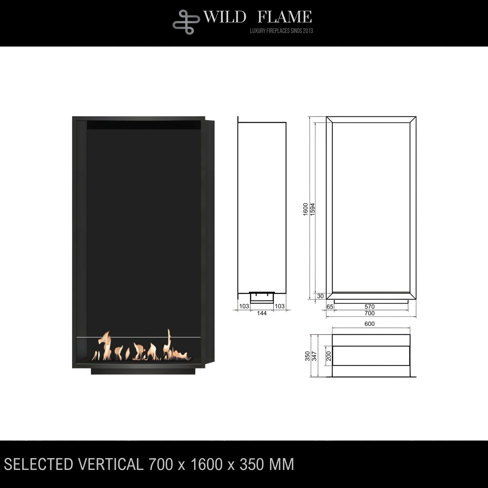 Selected Vertical Fireplace 70 x 160 cm