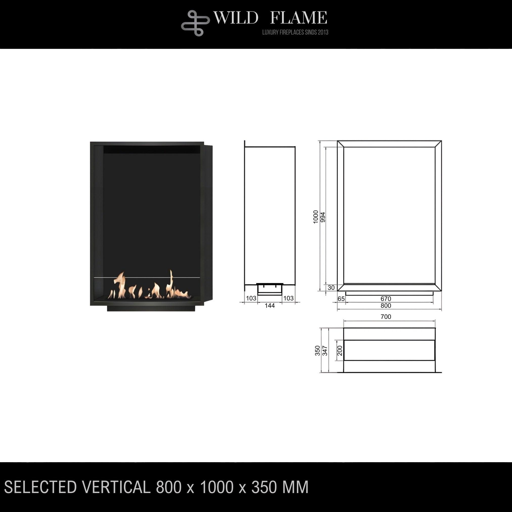 Selected Vertical Fireplace 80 x 100 cm