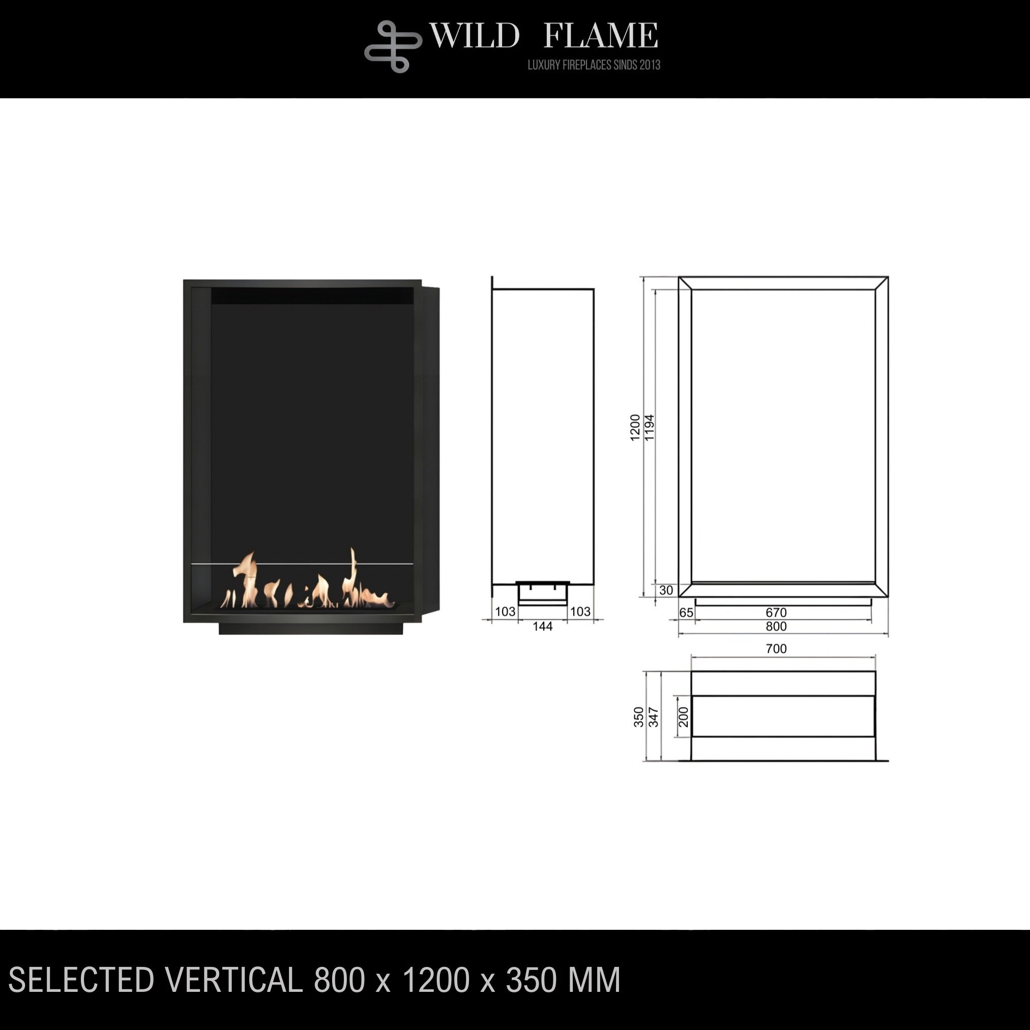 Selected Vertical Fireplace 80 x 120 cm