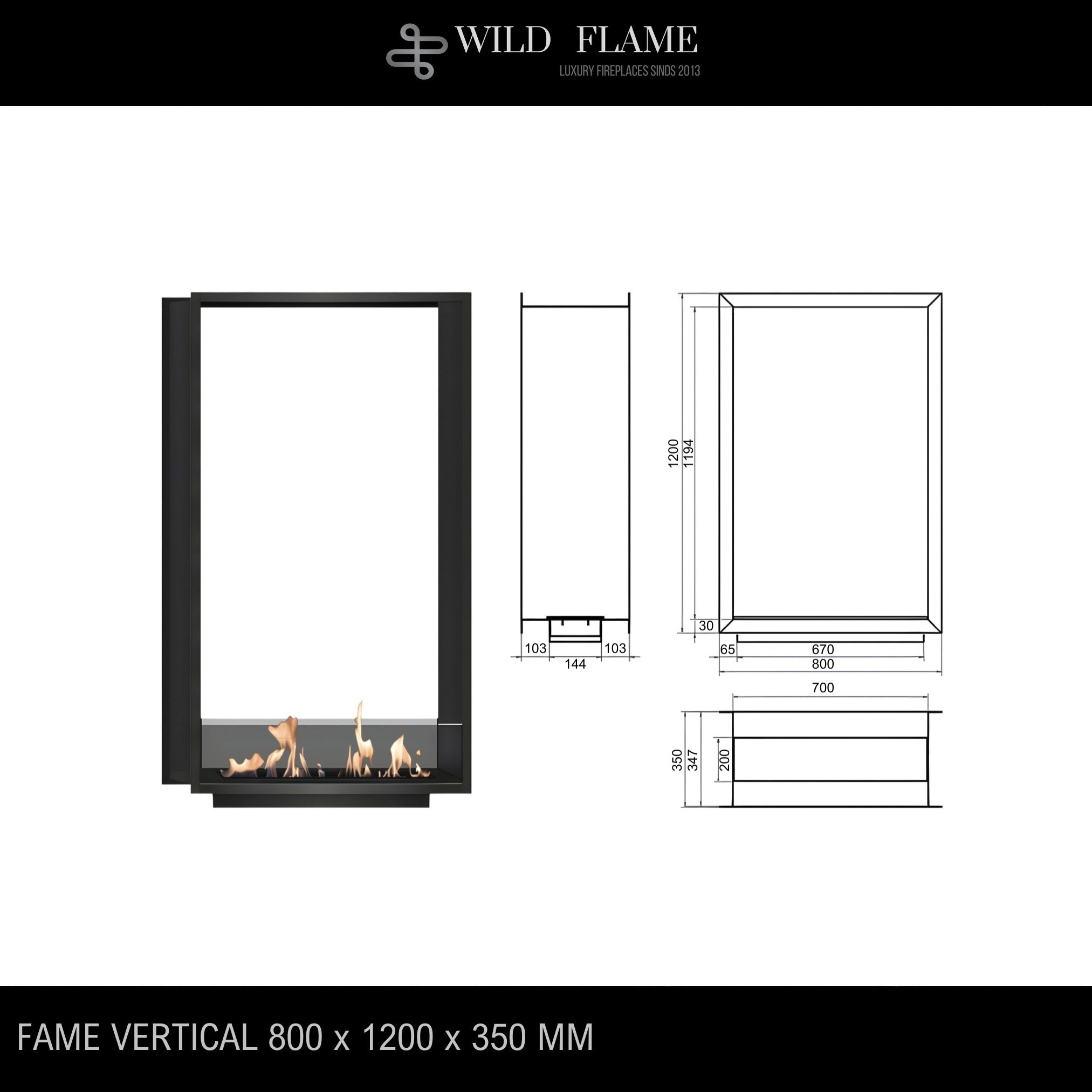 Fame Vertical See-Through Fireplace 80 x 120 cm