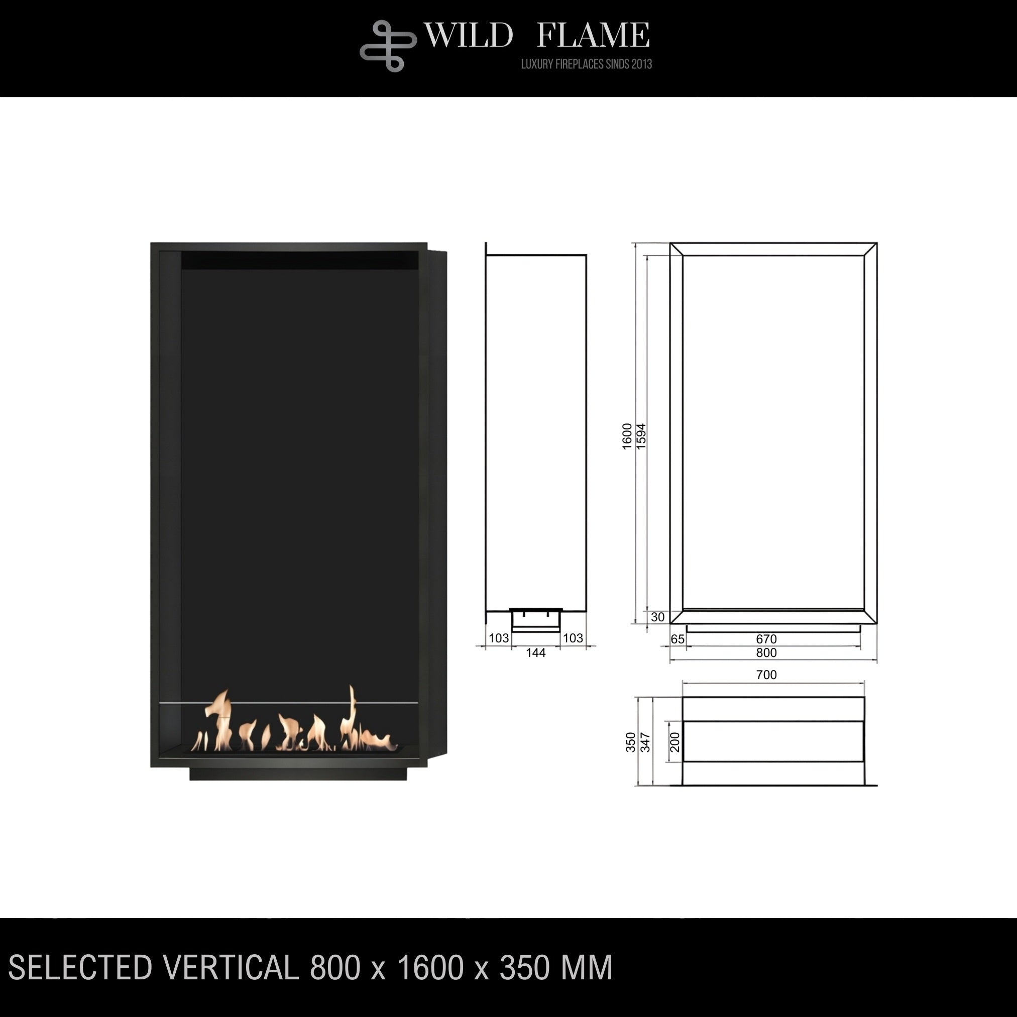 Selected Vertical Fireplace 80 x 160 cm