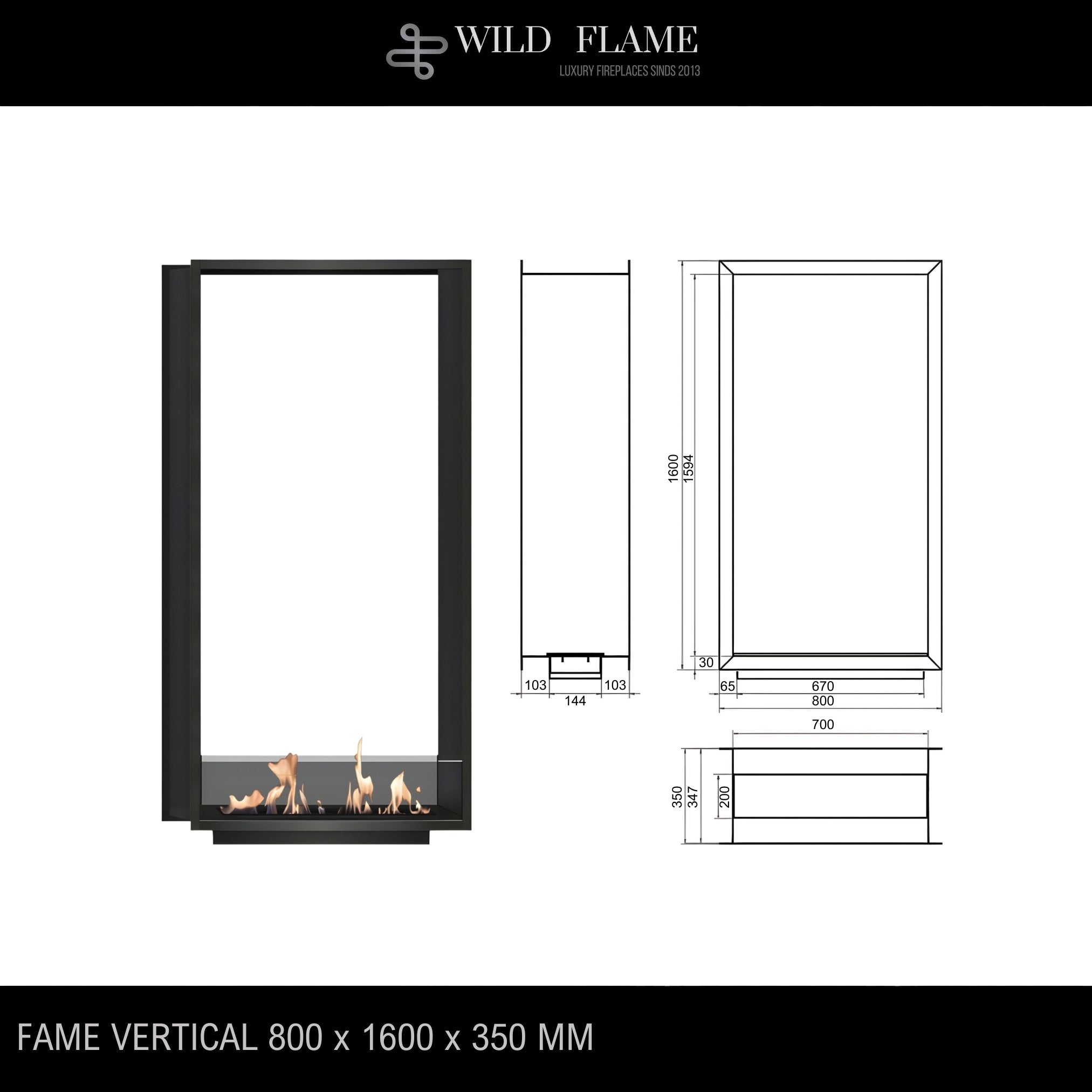 Fame Vertical See-Through Fireplace 80 x 160 cm