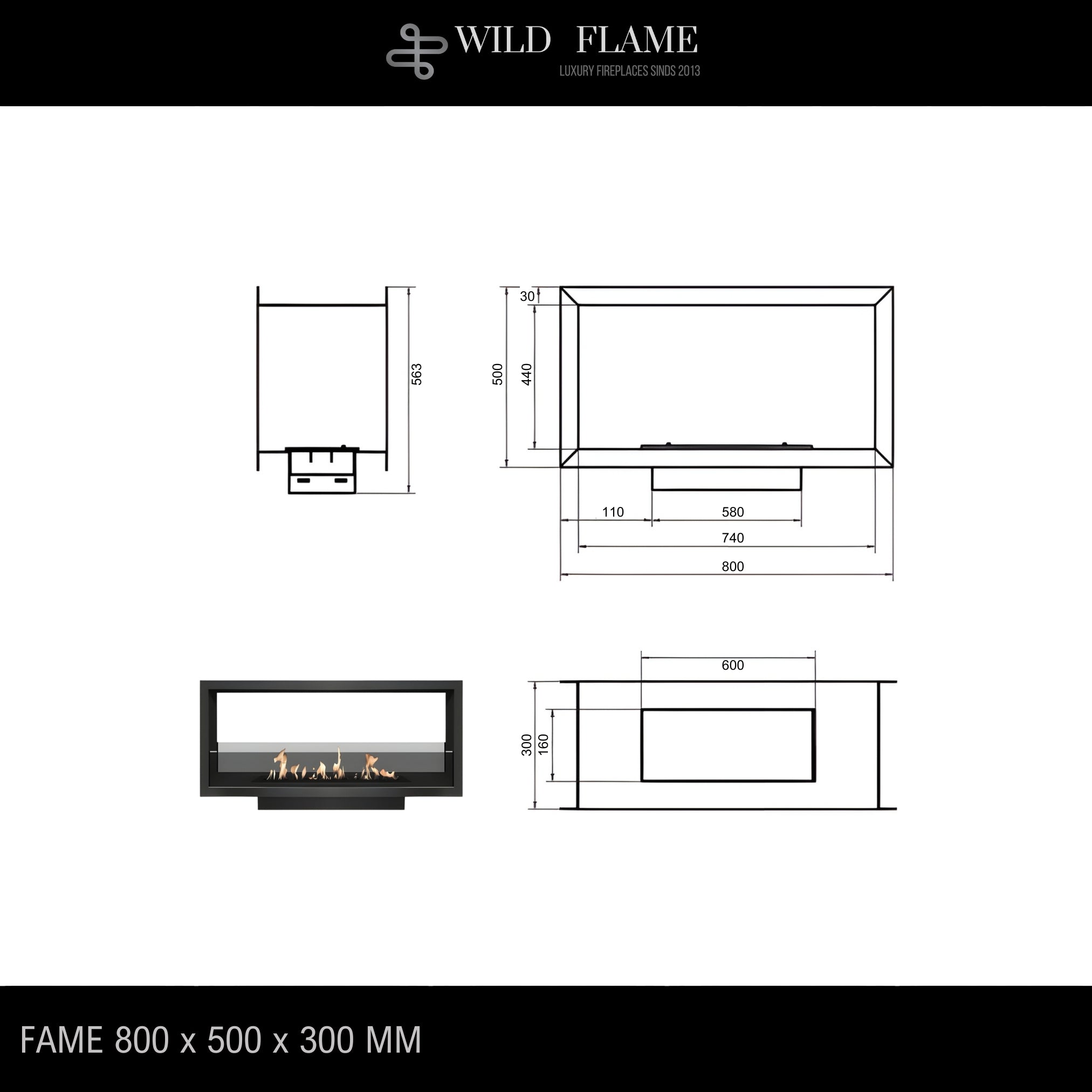 Fame See-Through Fireplace 80 cm