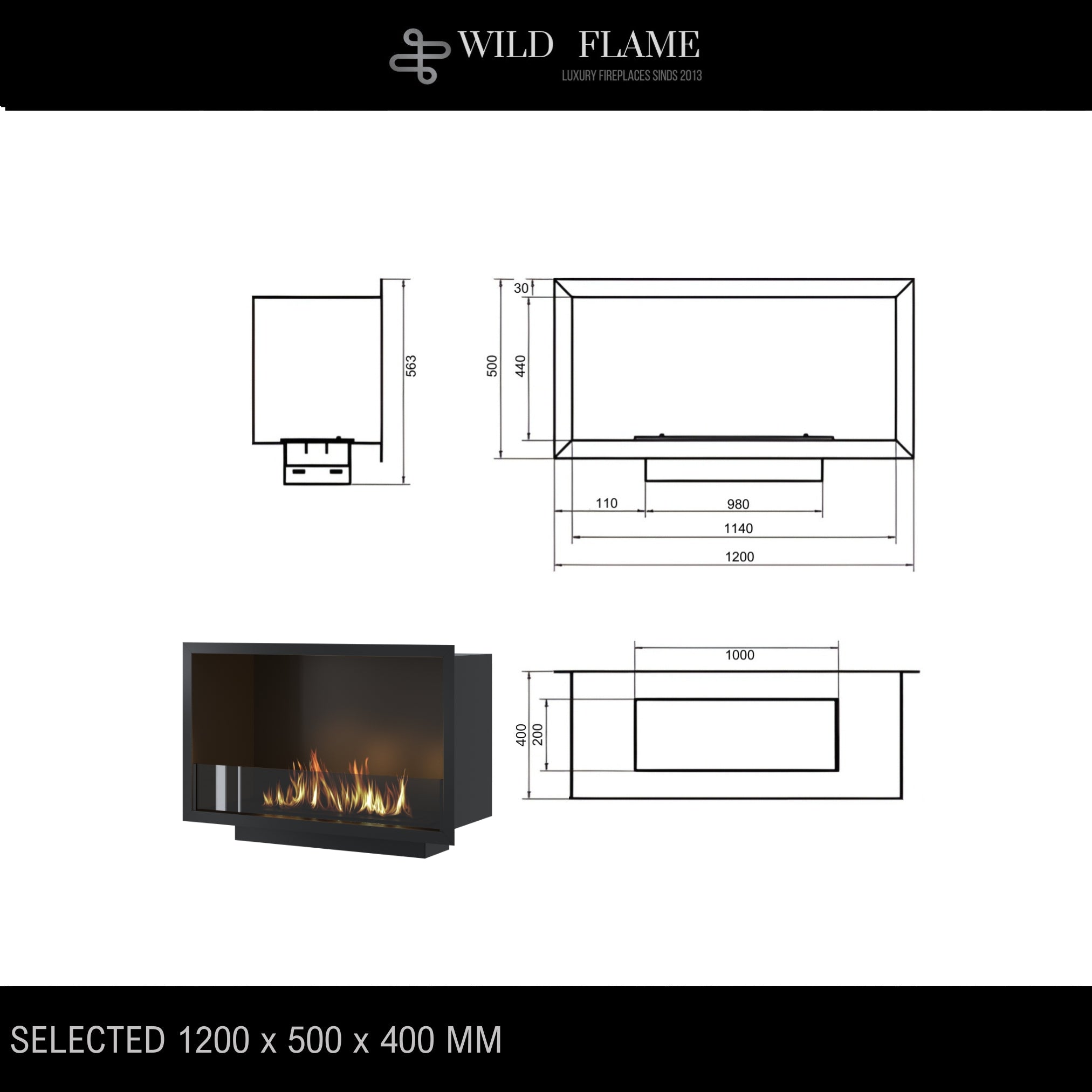 Selected Built-in Fireplace 120 cm