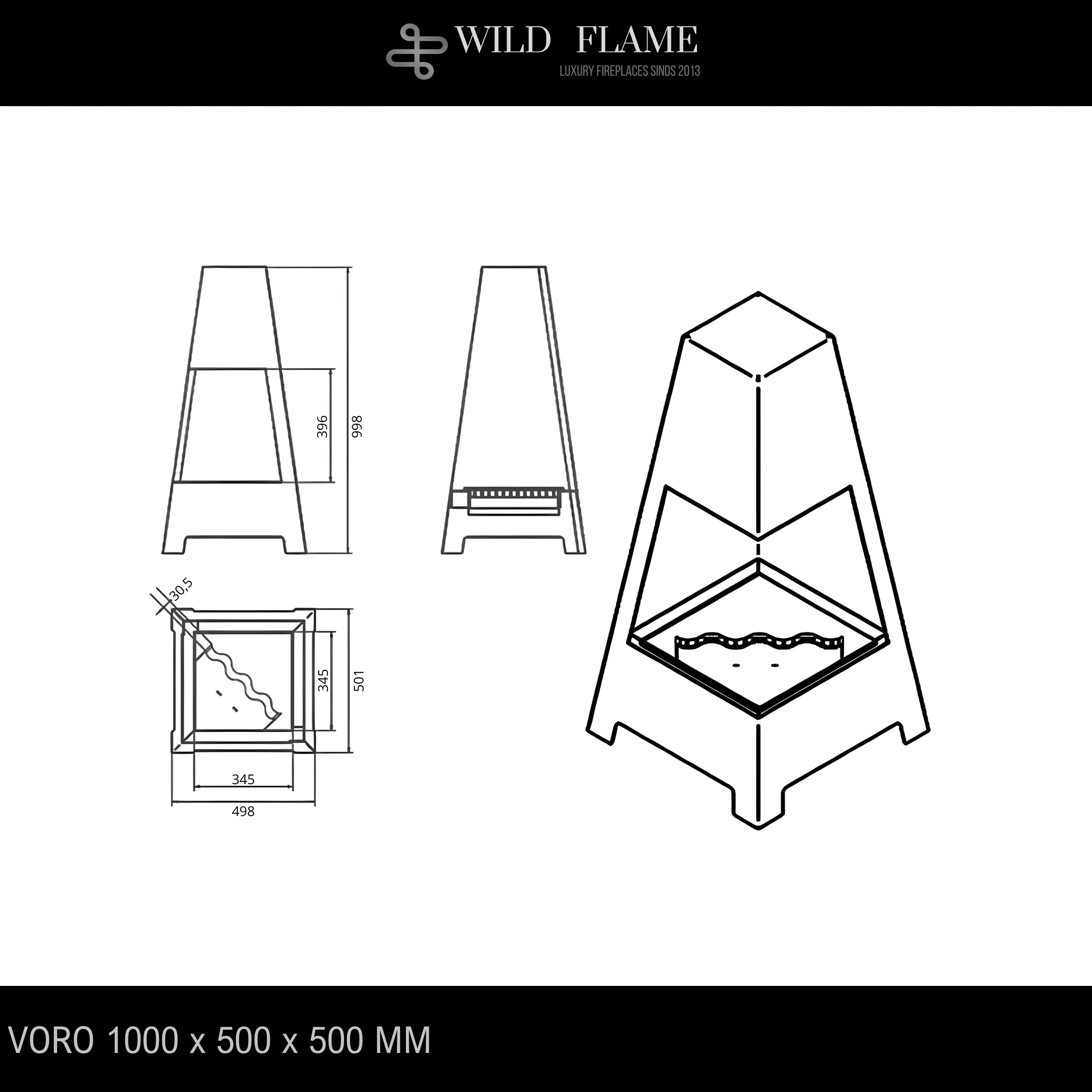 Voro Bio Ethanol Freestanding Fireplace H100 cm