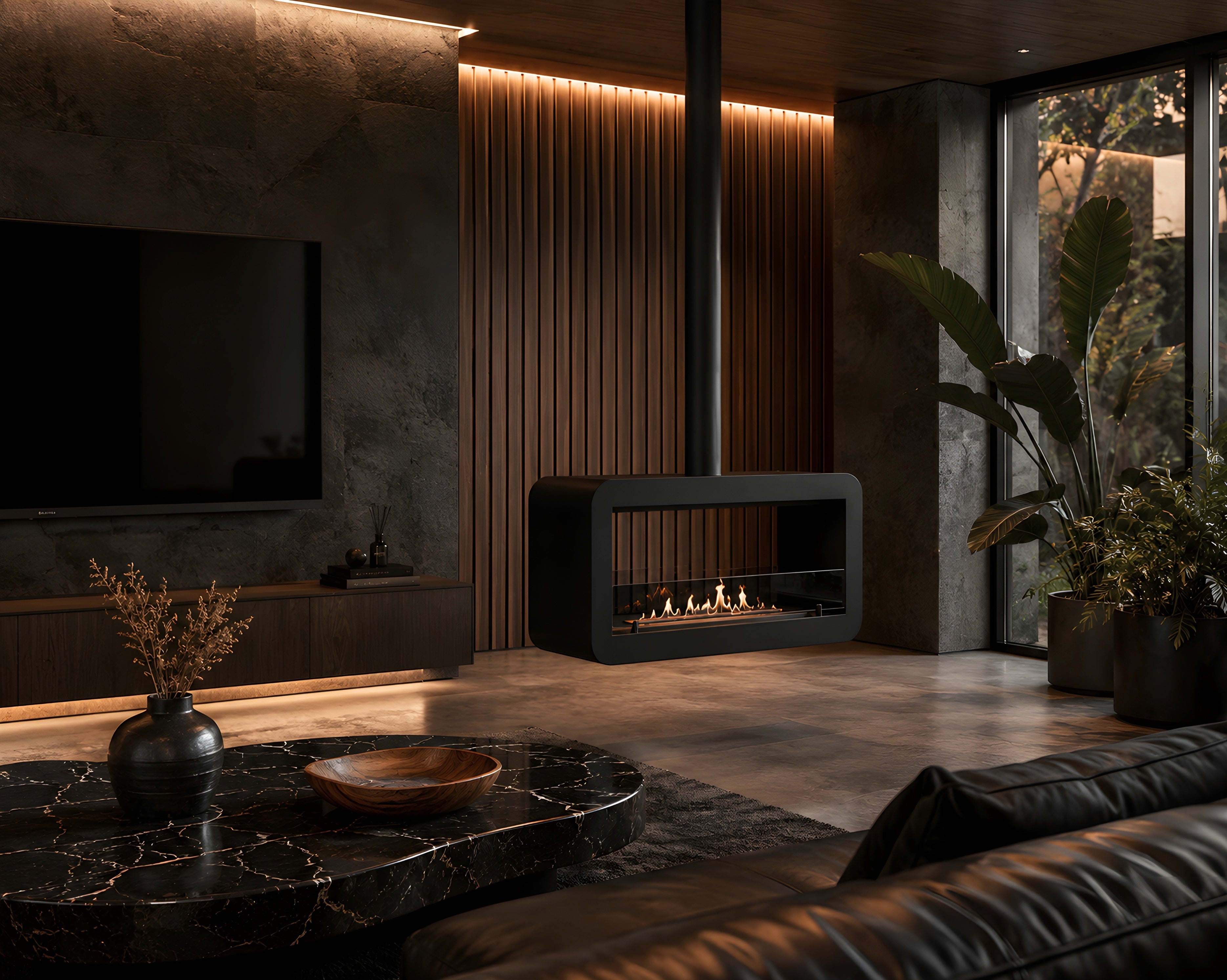 Image of Aether Tube Ceiling Fireplace Black 80 - 120 cm