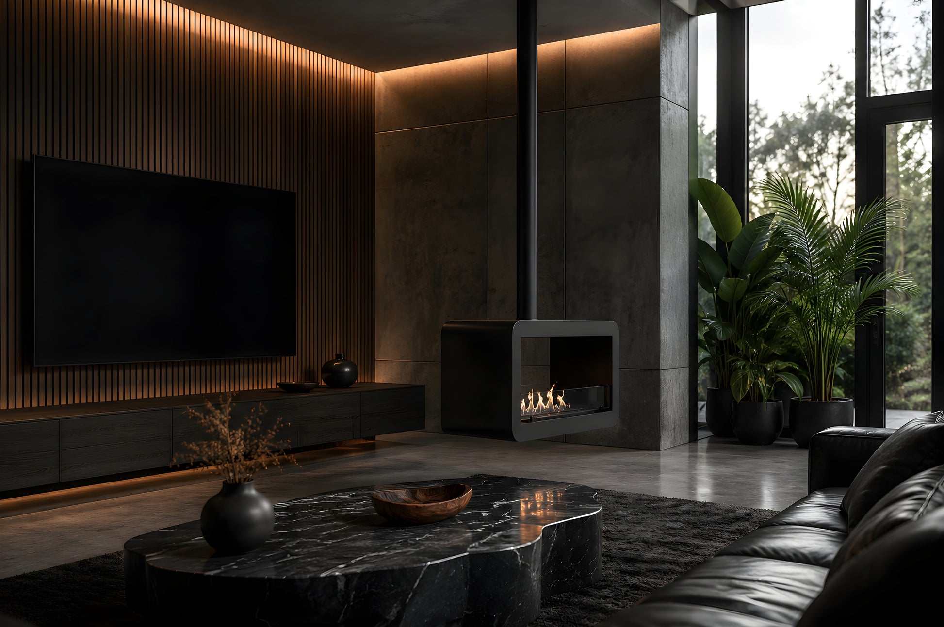 Aether Tube Ceiling Fireplace Black 80 - 120 cm