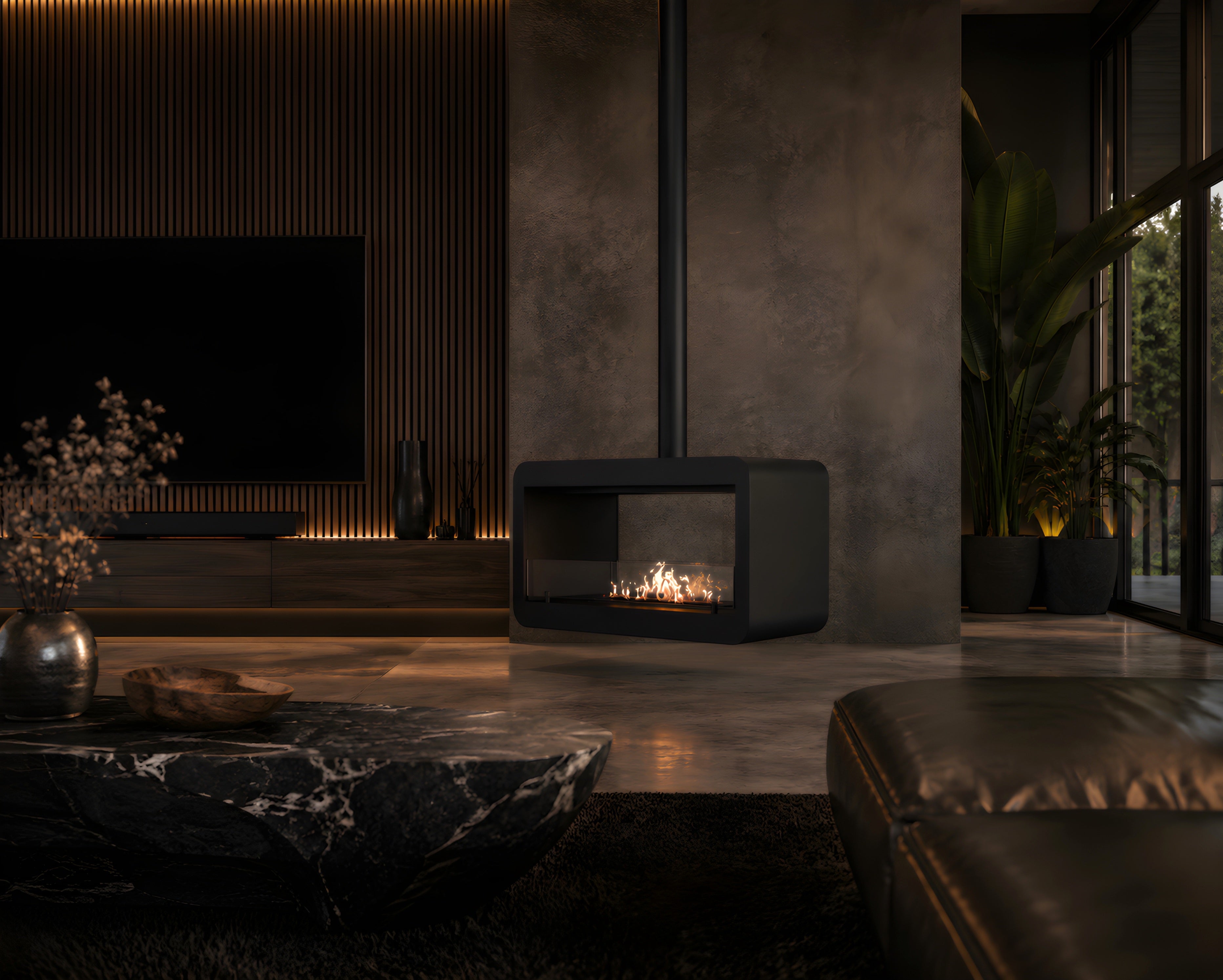 Image of Aether Tube Ceiling Fireplace Black 80 - 120 cm